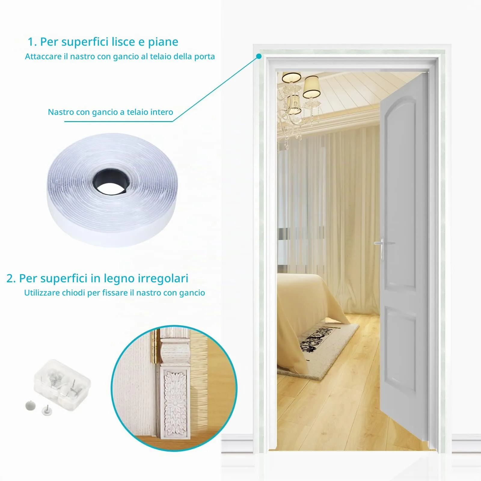Apalus Zanzariera con Magneti per Porte, 100 x 240 cm, Bianco - immagine 5