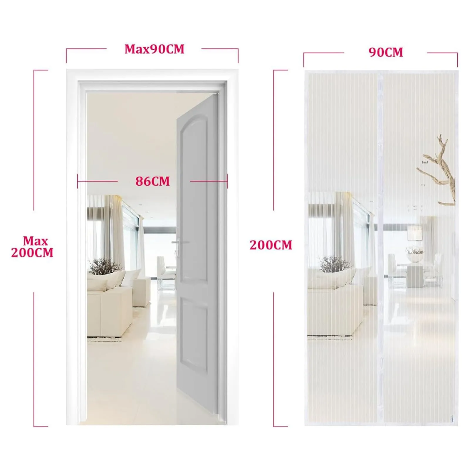 Apalus Zanzariera con Magneti per Porte, 90 x 200 cm, Bianco - immagine 4