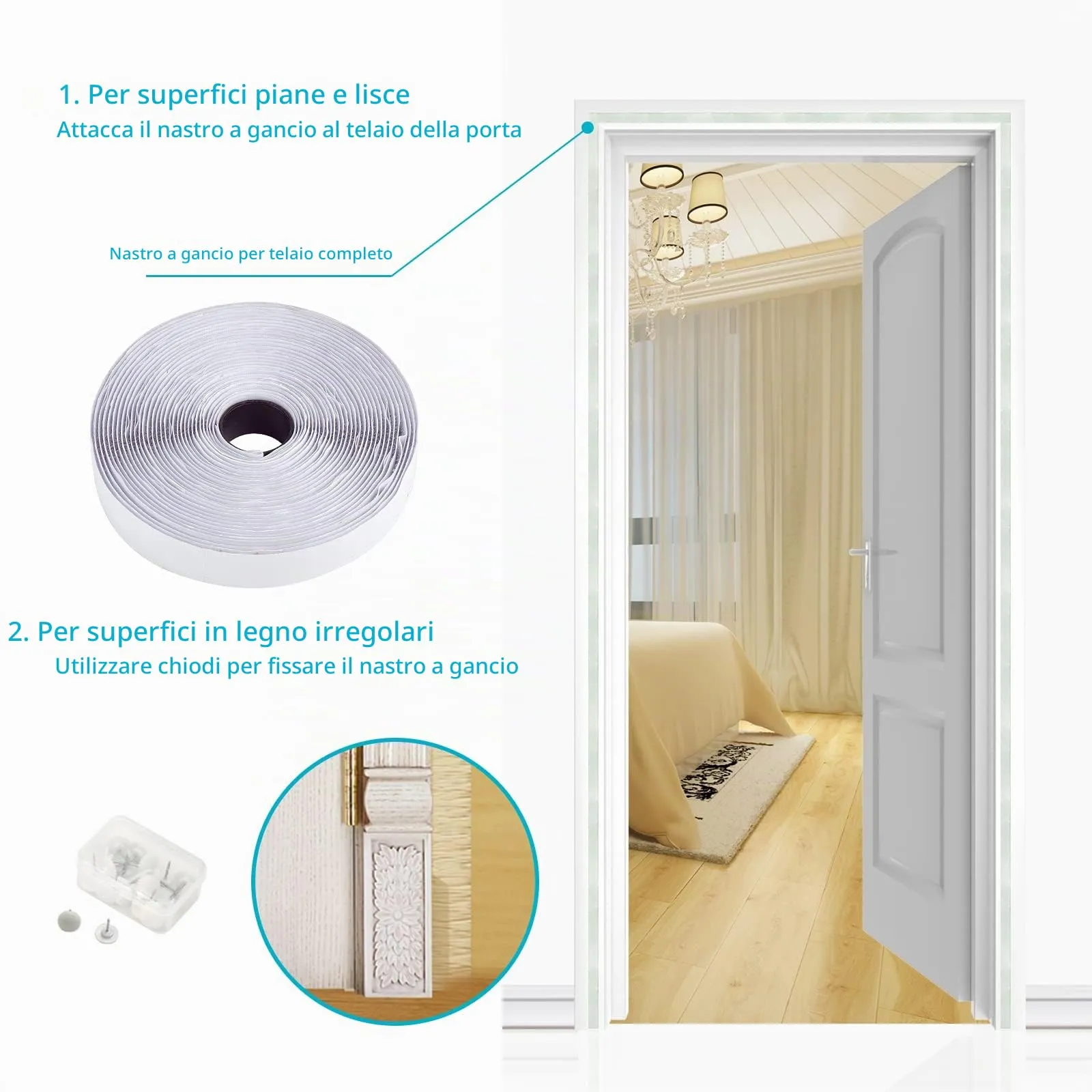 Apalus Zanzariera con Magneti per Porte, 90 x 200 cm, Bianco - immagine 5