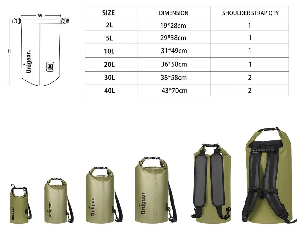 Unigear Borsa Impermeabile Dry Bag 30L Verde Militare - immagine 5