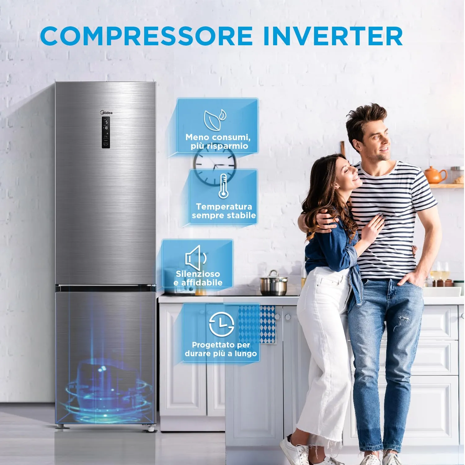 Midea Frigorifero Combinato Total No Frost 378L Classe A MDRB521MGA46D Inox - immagine 3
