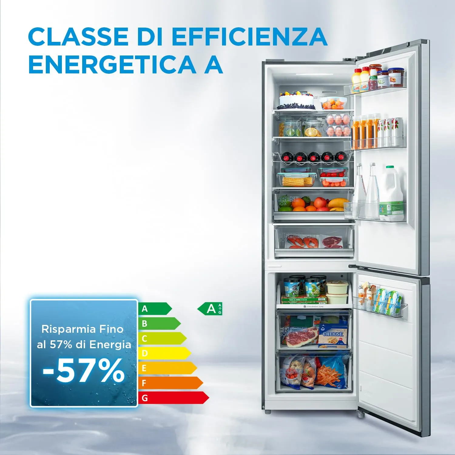 Midea Frigorifero Combinato Total No Frost 378L Classe A MDRB521MGA46D Inox - immagine 5