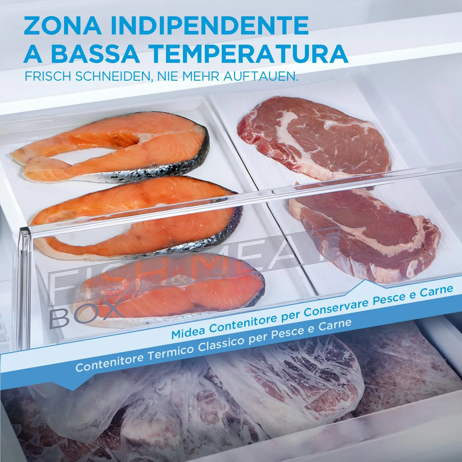 Midea Frigorifero Combinato Total No Frost 378L Classe A MDRB521MGA46D Inox - immagine 6