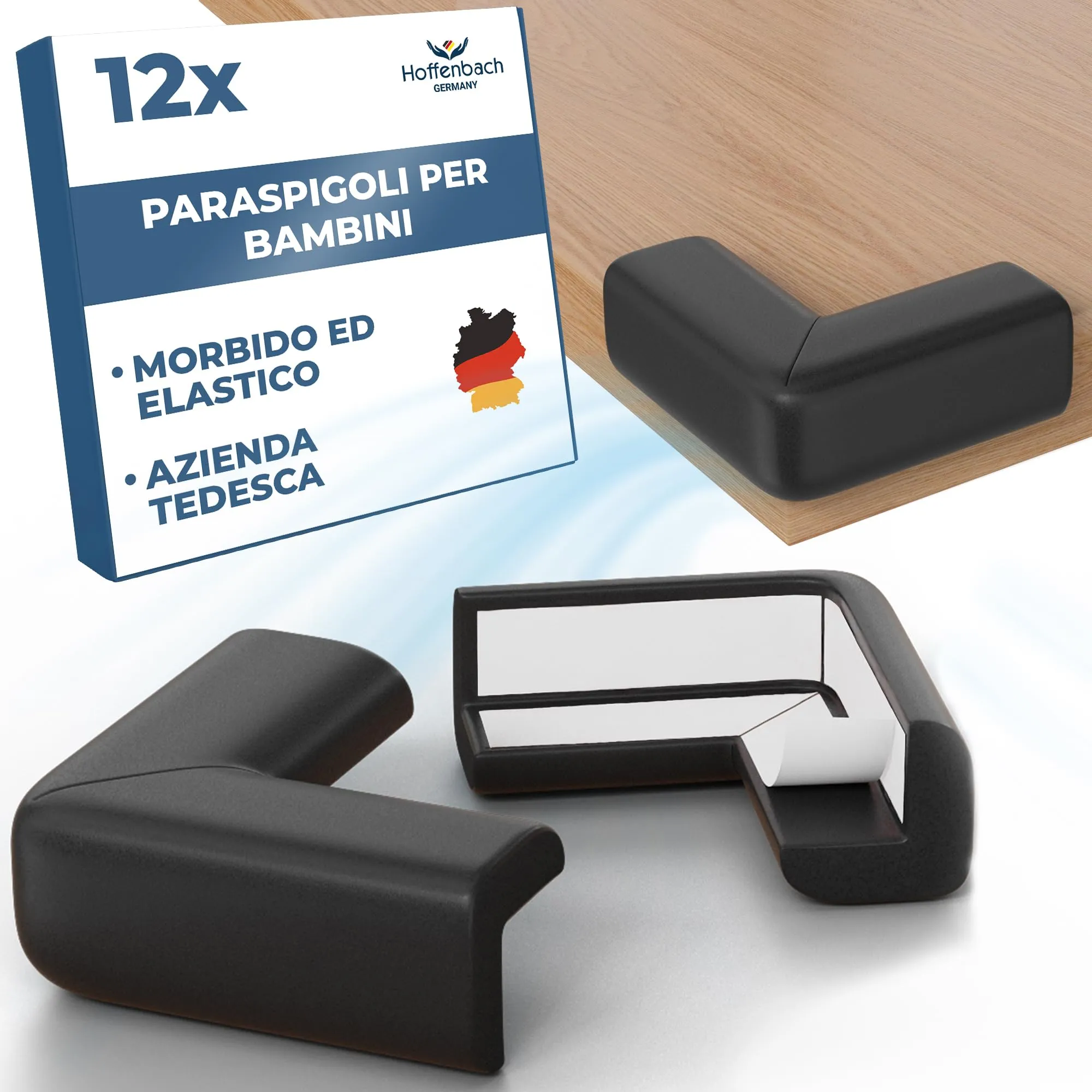 Hoffenbach Paraspigoli per Bambini, Protezione Angolari in Gomma, 12 Pezzi, Nero - immagine 1