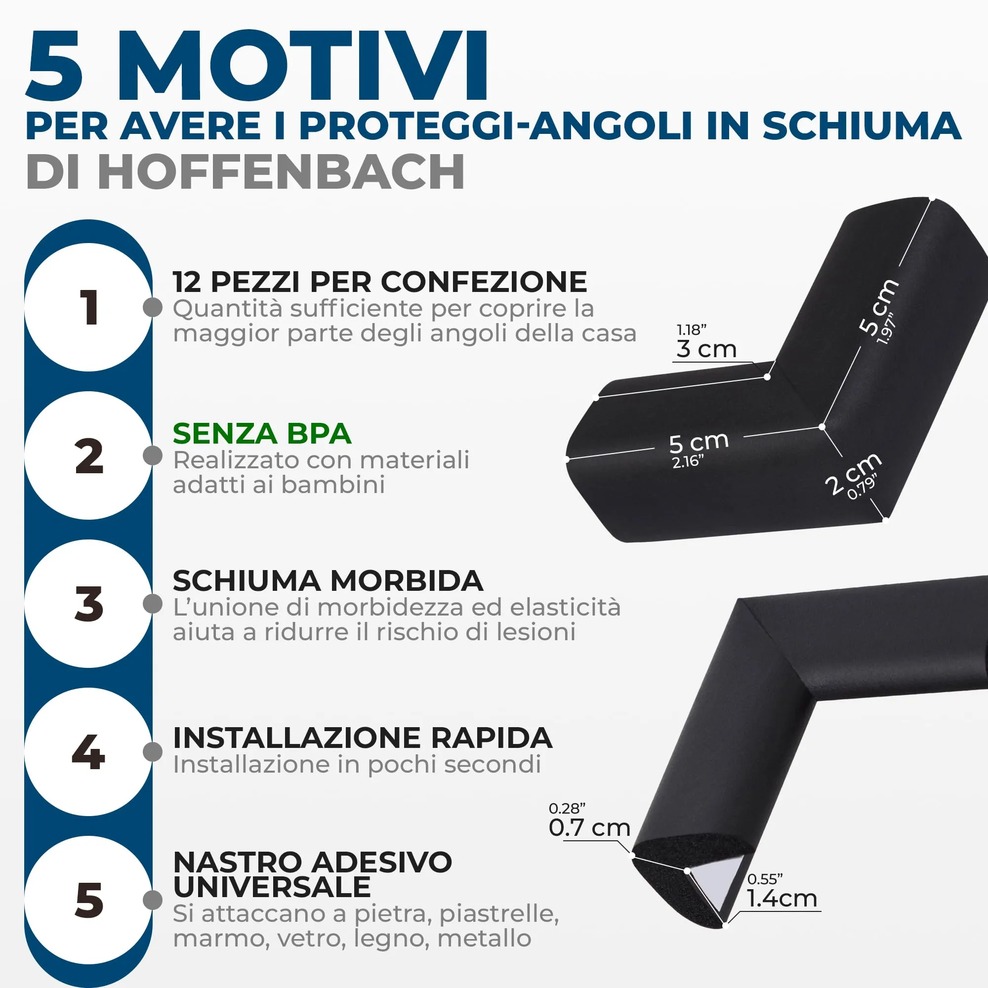 Hoffenbach Paraspigoli per Bambini, Protezione Angolari in Gomma, 12 Pezzi, Nero - immagine 3