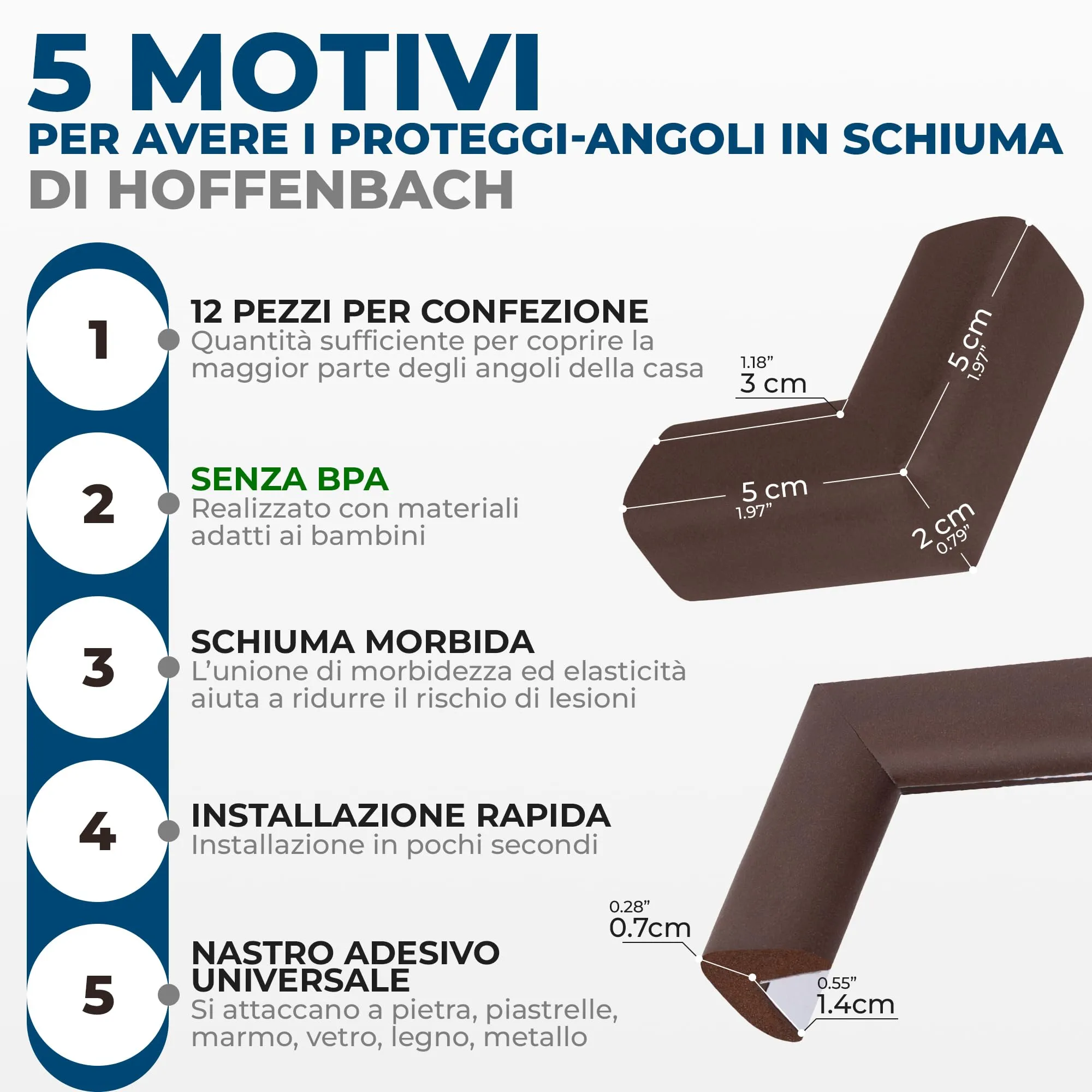 Hoffenbach Paraspigoli Angolari in Gomma per Bambini, 12 Pezzi, Marrone - immagine 3