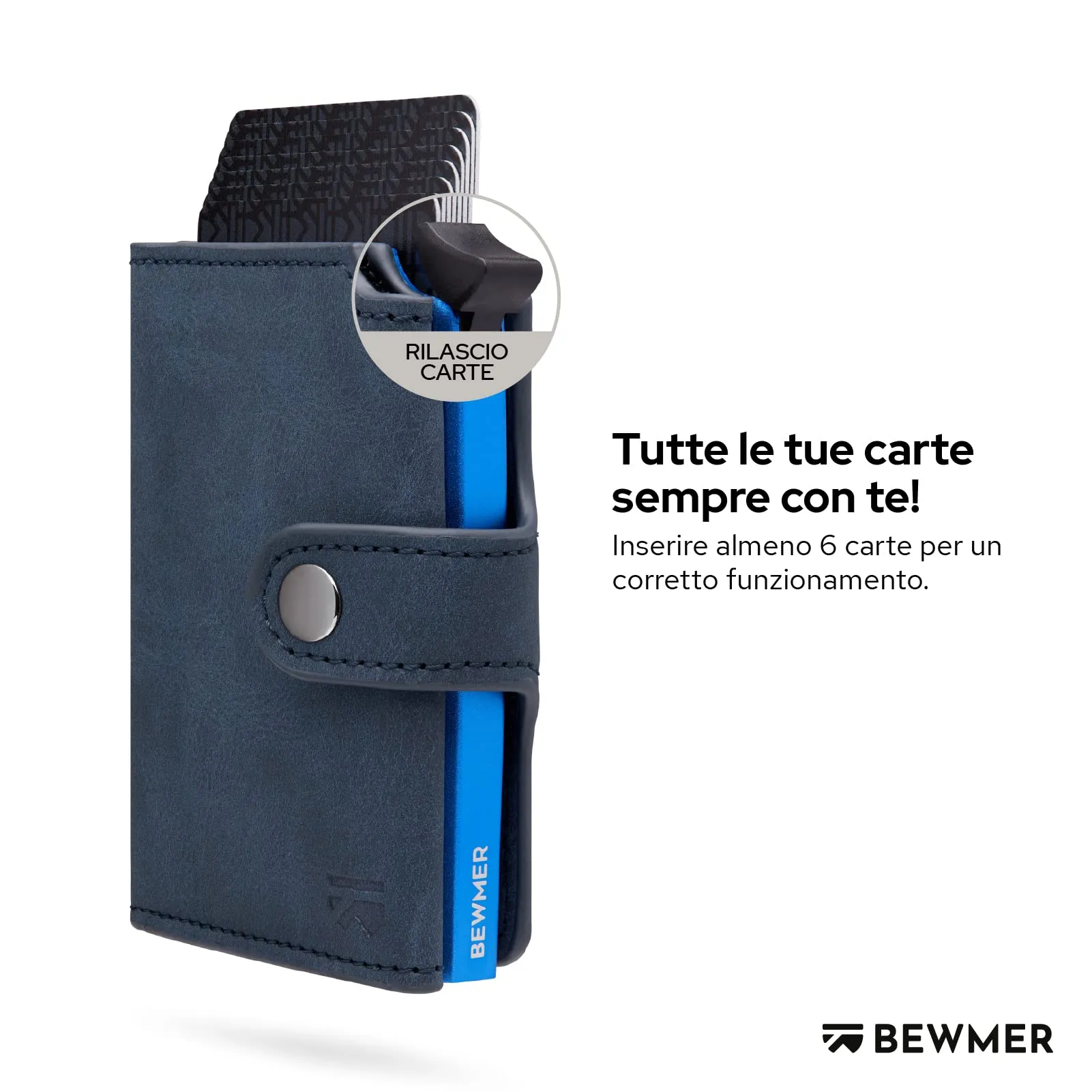 BEWMER v2 Portafoglio Uomo Slim in Similpelle con Protezione RFID, Blu Scuro - immagine 2