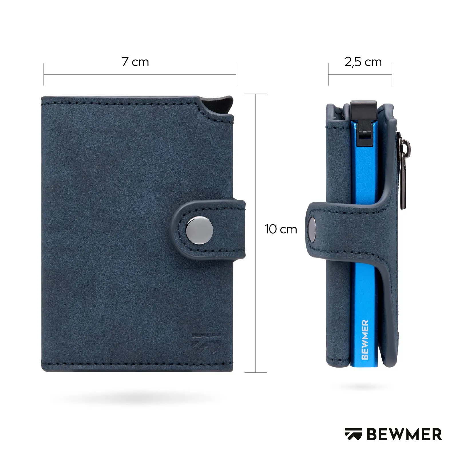 BEWMER v2 Portafoglio Uomo Slim in Similpelle con Protezione RFID, Blu Scuro - immagine 5