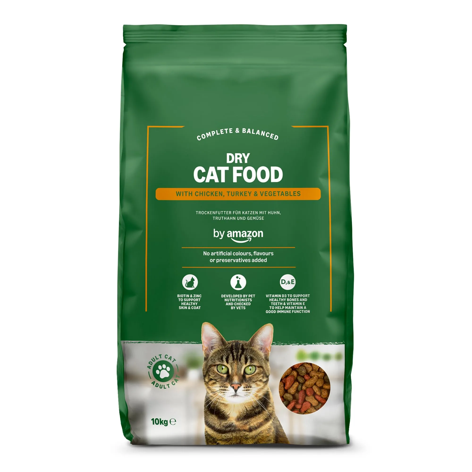 by Amazon Alimento secco completo per gatti adulti con pollo, tacchino e verdure, 10 kg - immagine 1