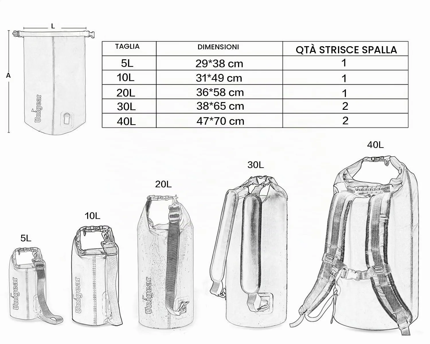 Unigear Borsa Impermeabile Dry Bag 20L Nero - immagine 3