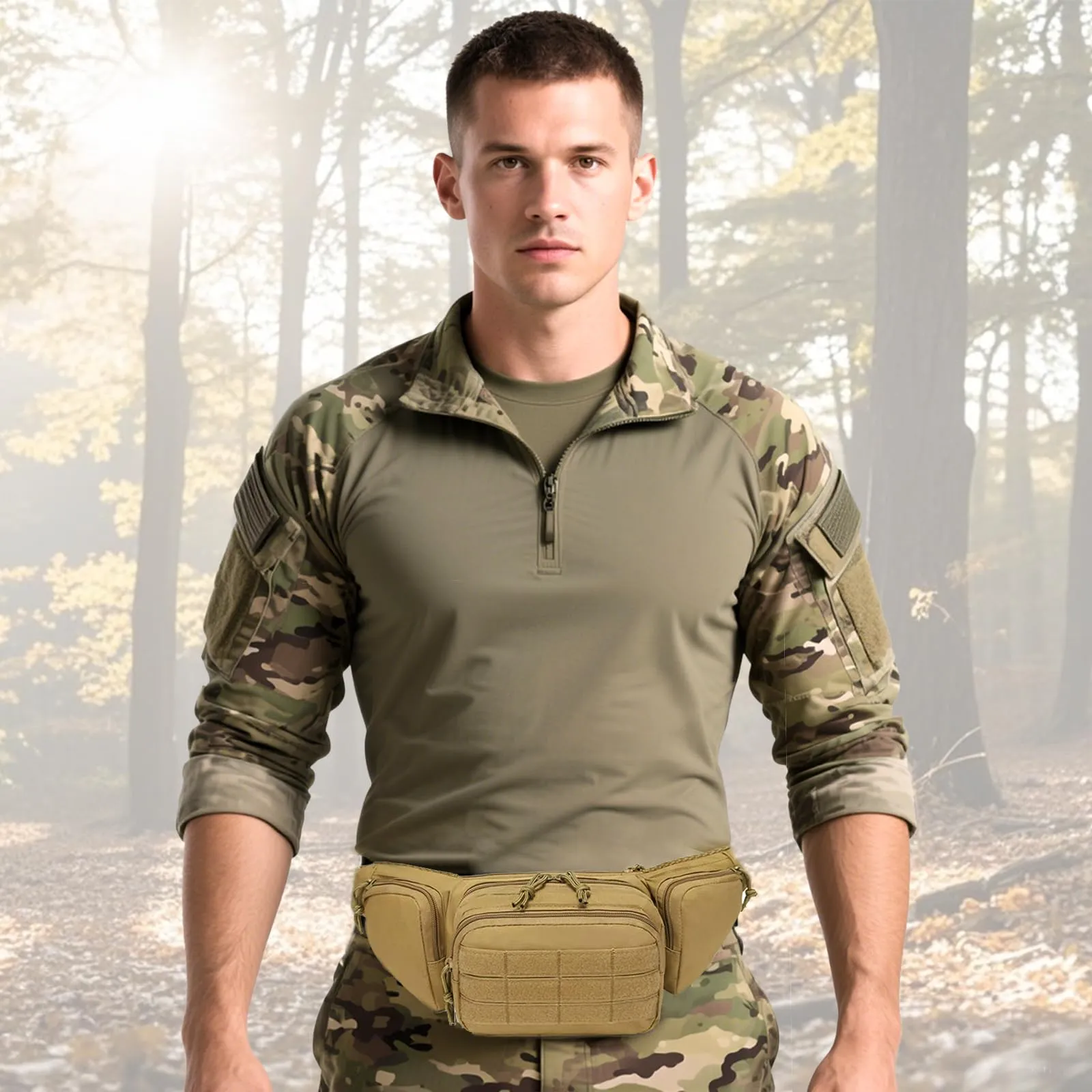 BANGDILS Marsupio Tattico da Uomo per Escursionismo, Nylon 1000D, Khaki - immagine 4