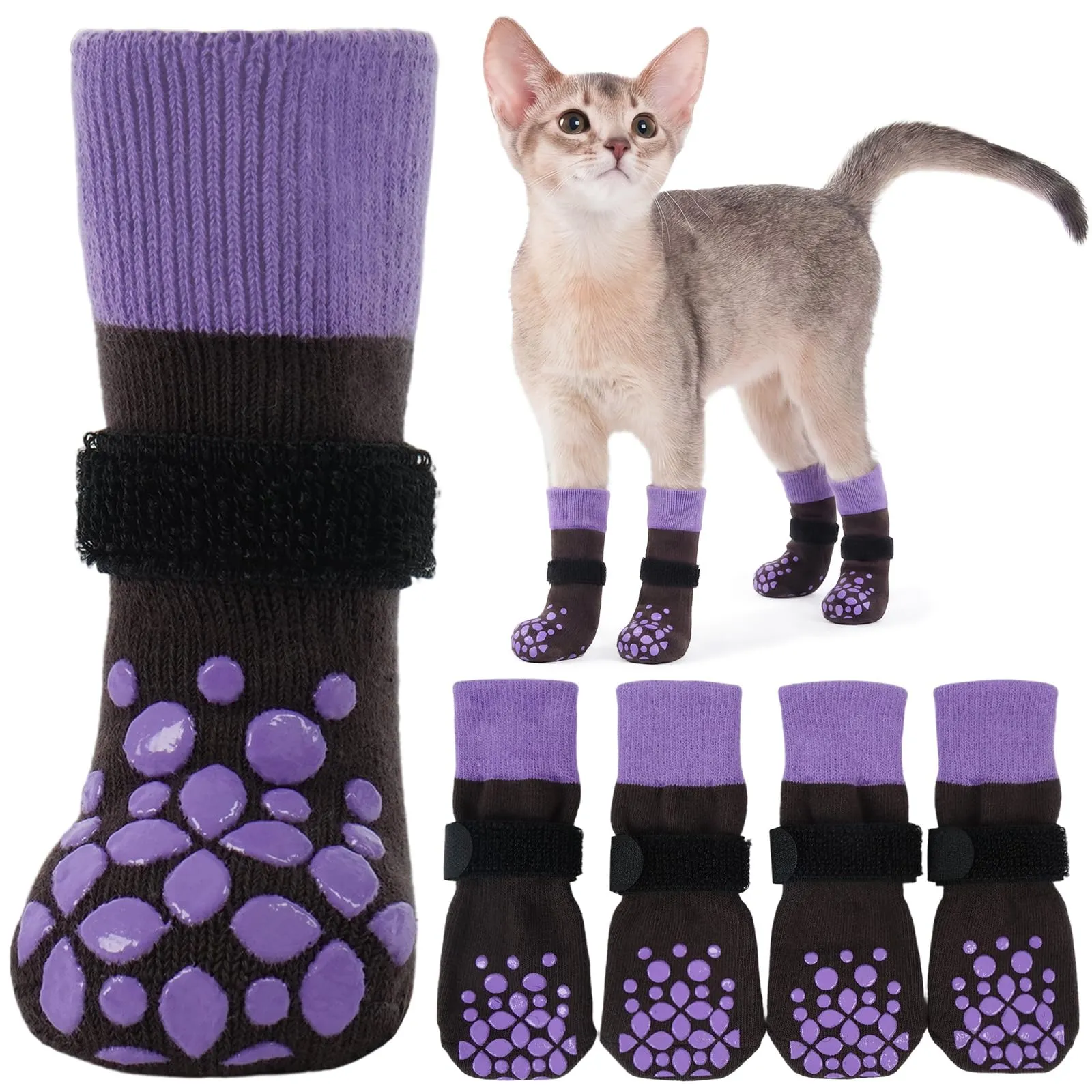 PUMYPOREITY Calzini anti-perdite per gatti, 2 paia (Viola, 3XS) - immagine 1