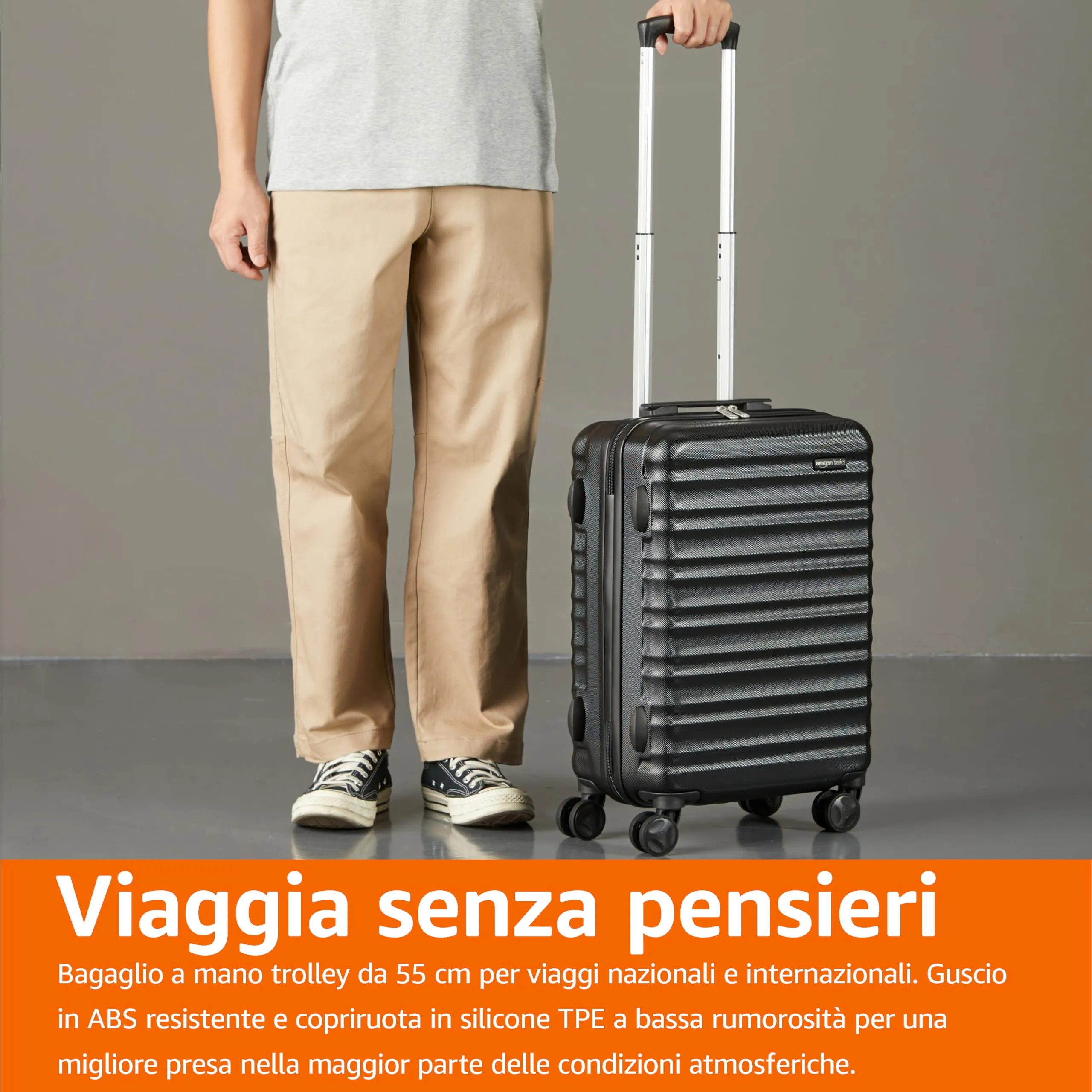 Amazon Basics Valigia Rigida da Cabina ABS 55 x 40 x 20cm - Nero - immagine 6