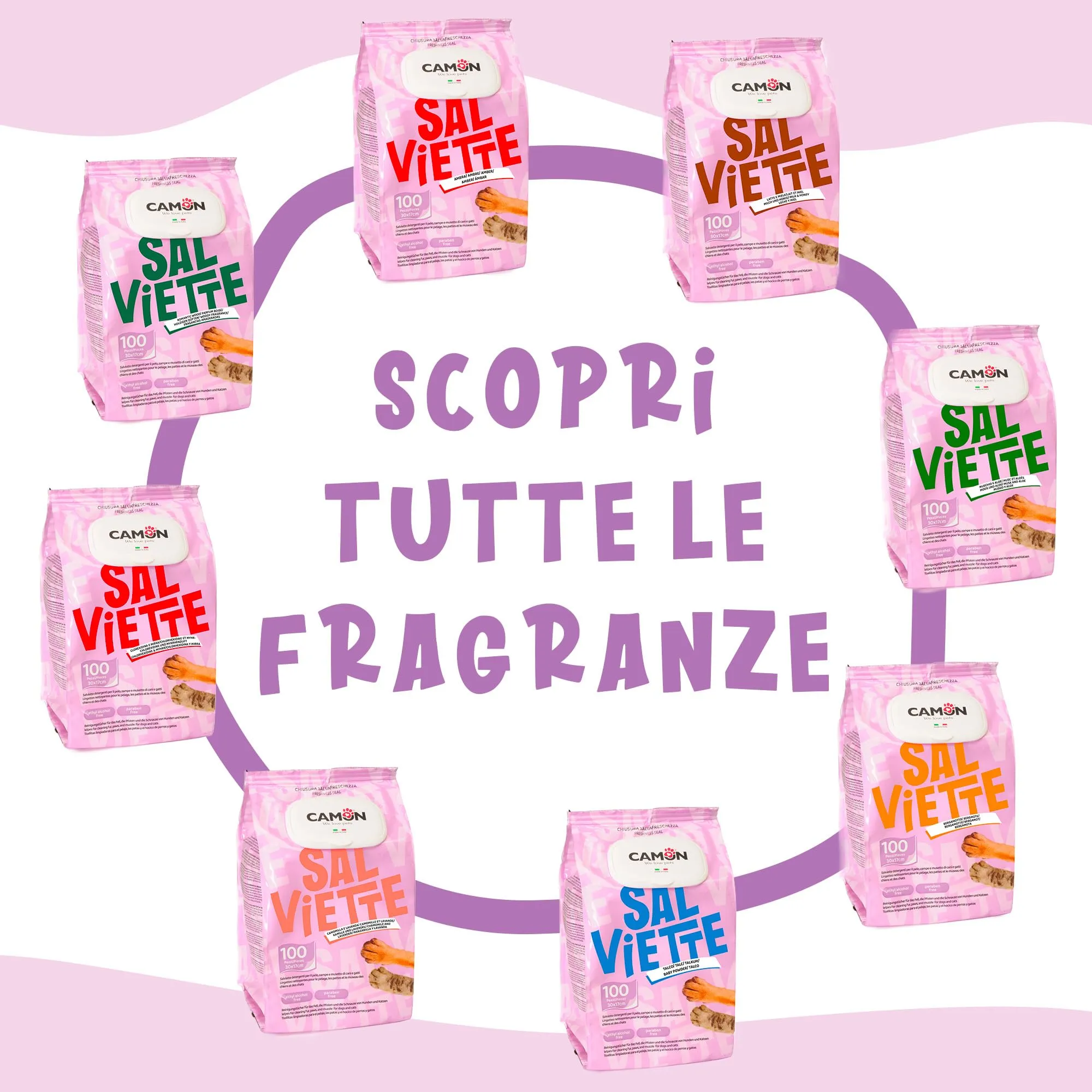 Camon Salviette Detergenti per Cani e Gatti, Muschio e Aloe, 100 Pezzi, 30x17 cm - immagine 4