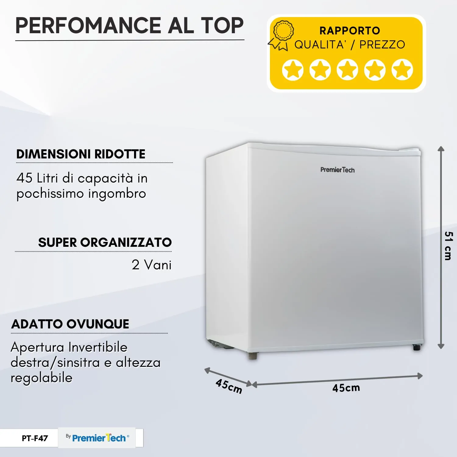 PremierTech Mini Frigo Bar 45 Litri PT-F47 Bianco - immagine 5