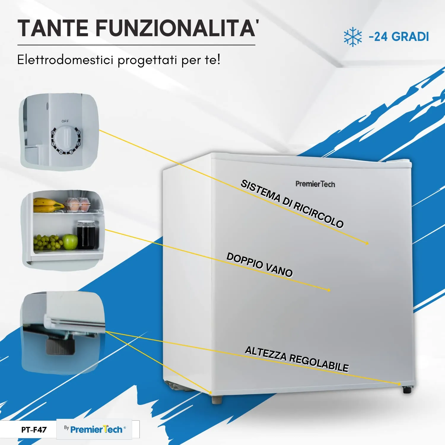 PremierTech Mini Frigo Bar 45 Litri PT-F47 Bianco - immagine 6