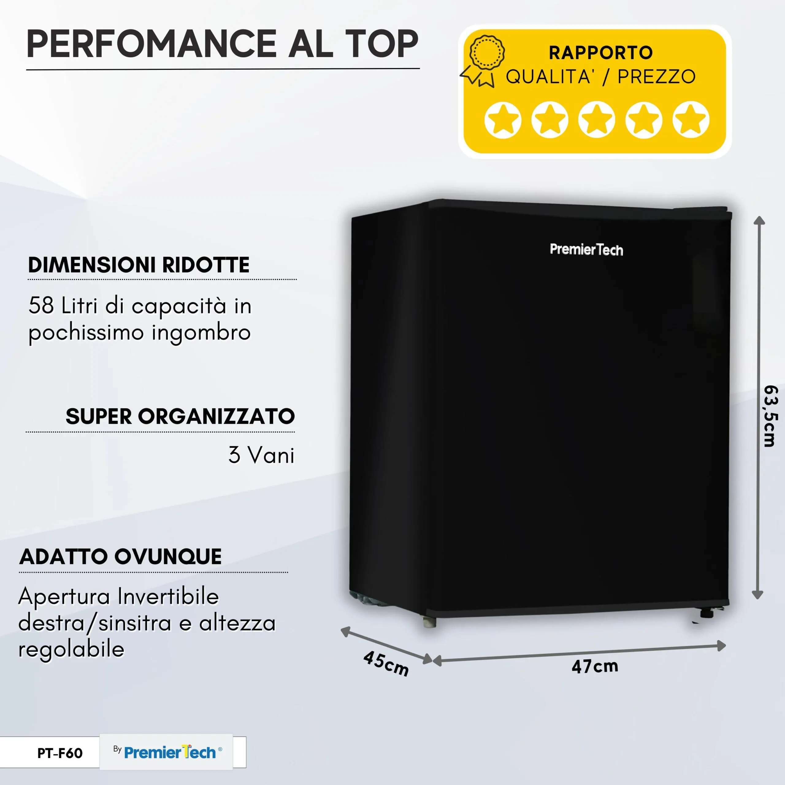 PremierTech Mini Frigo 58 Litri Nero PT-F60B - immagine 5