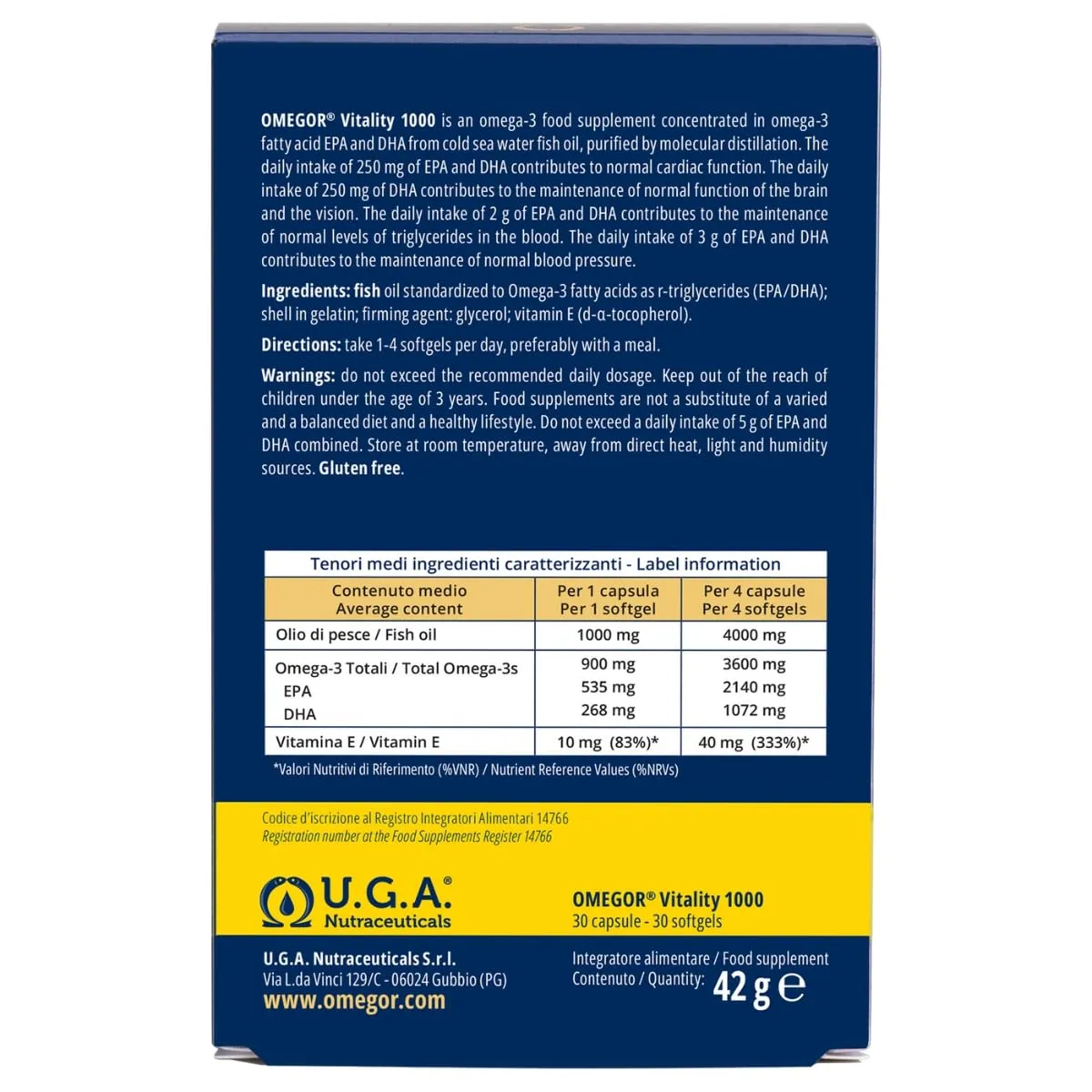 Omegor Vitality 1000 Omega 3 - EPA 535mg e DHA 268mg - 30 Capsule - immagine 2