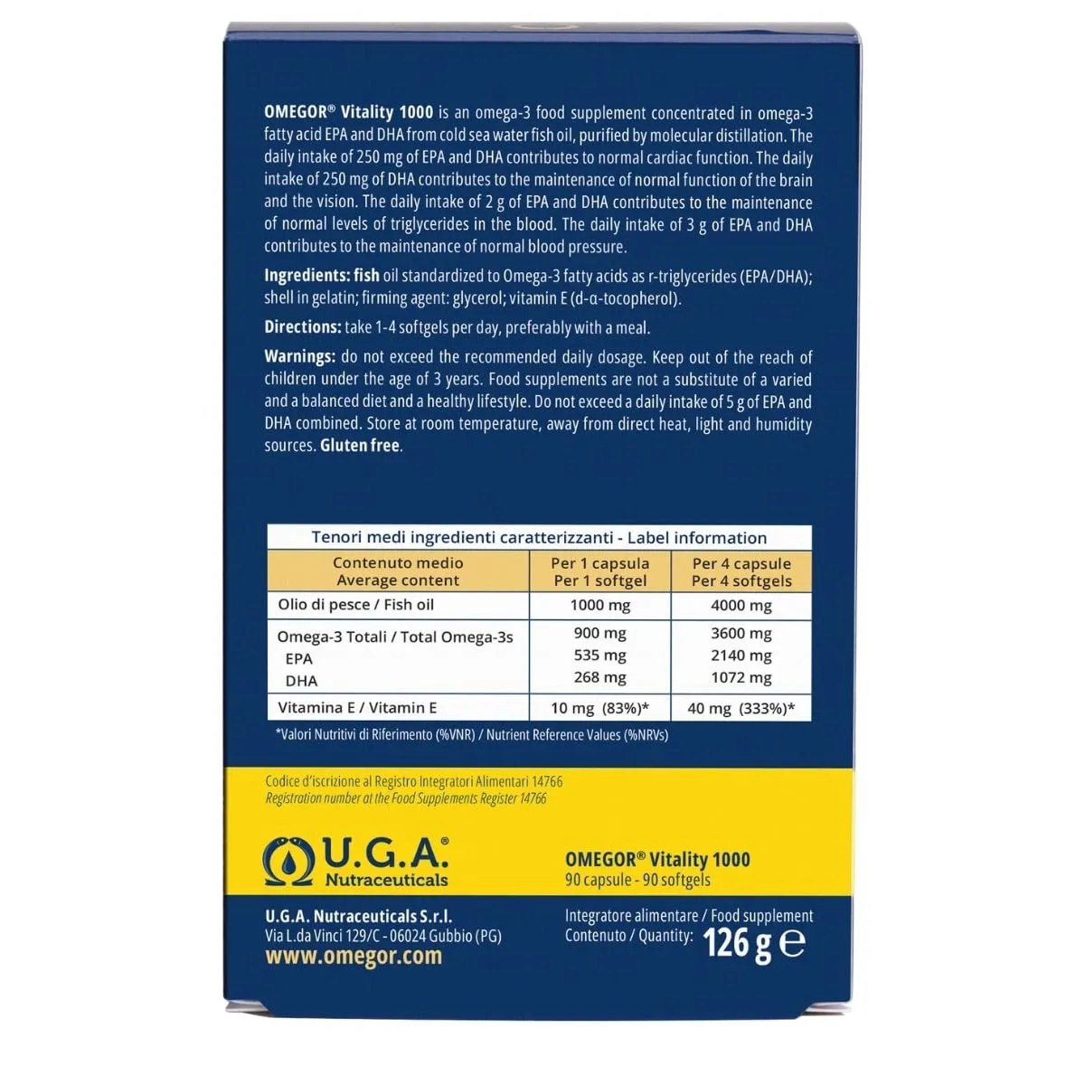 Omegor Vitality 1000 Omega 3 Olio di Pesce 1000mg, 90 capsule - immagine 2