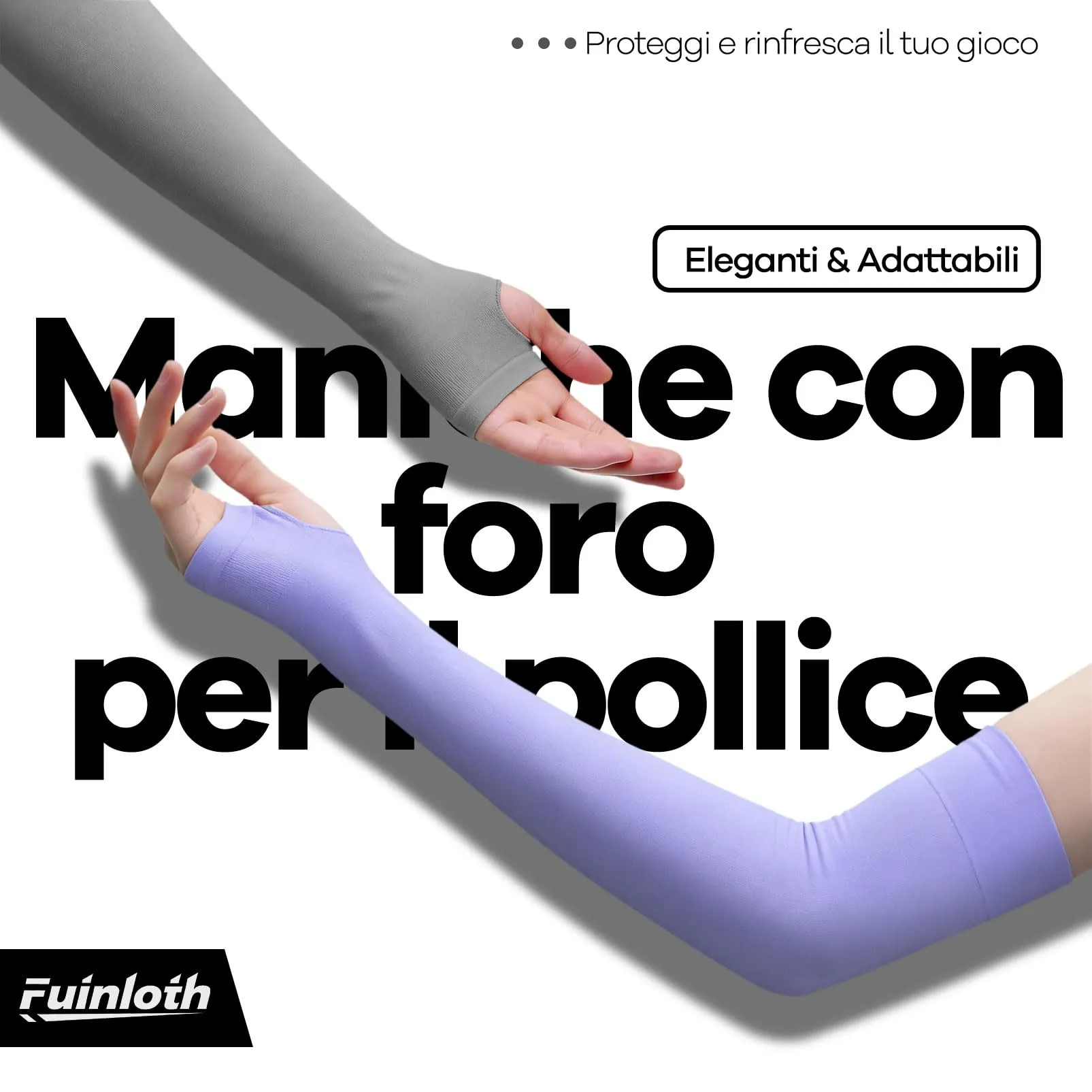 fuinloth Manicotti con foro per pollice per Uomo e Donna, Nero, Bianco, Grigio Scuro, Grigio Brillante (4 Paia) - immagine 2