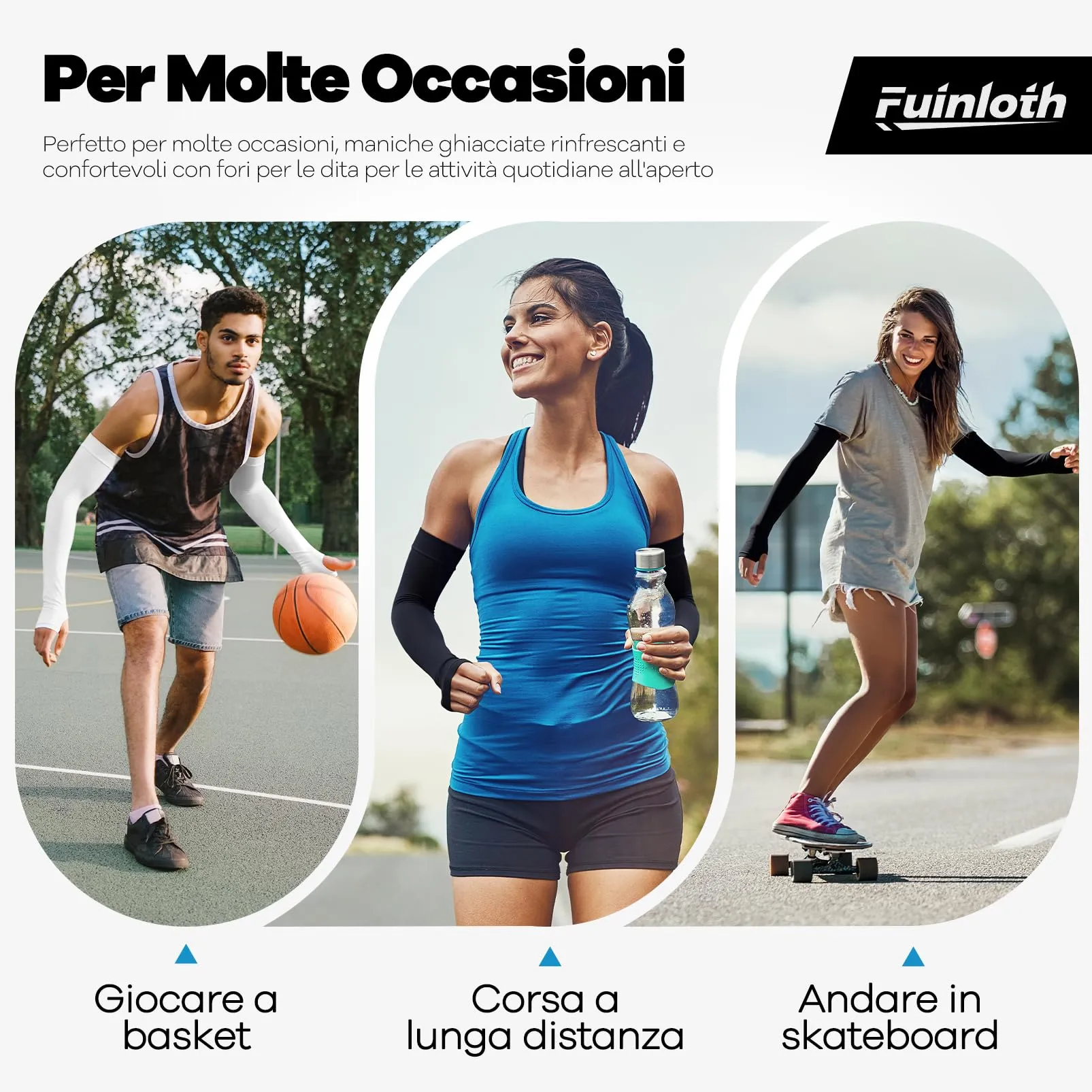 fuinloth Manicotti con foro per pollice per Uomo e Donna, Nero, Bianco, Grigio Scuro, Grigio Brillante (4 Paia) - immagine 7