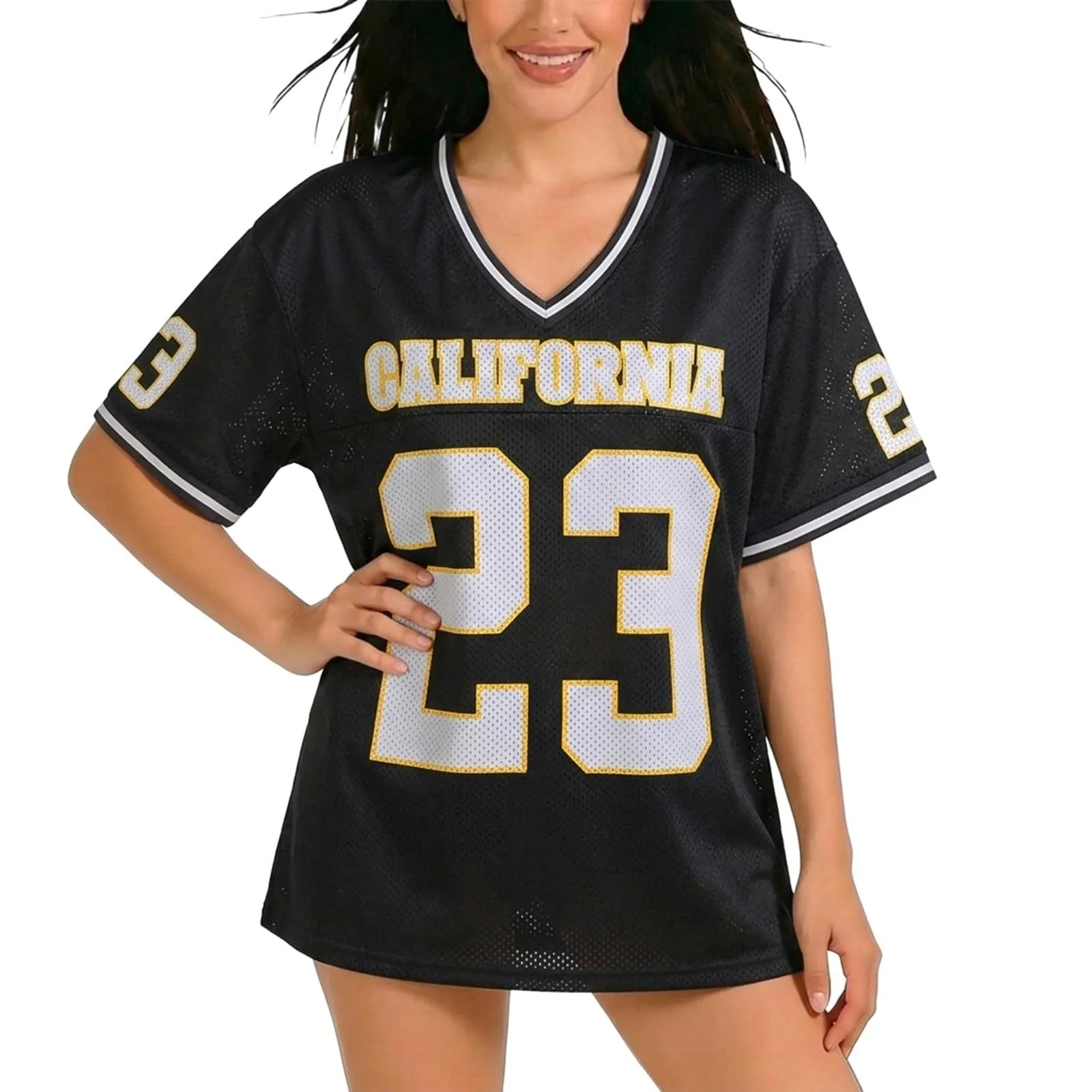 Generisch Camicia da Basket Donna Y2K, Maniche Corte, Scollo a V, Nero, 5XL - immagine 1
