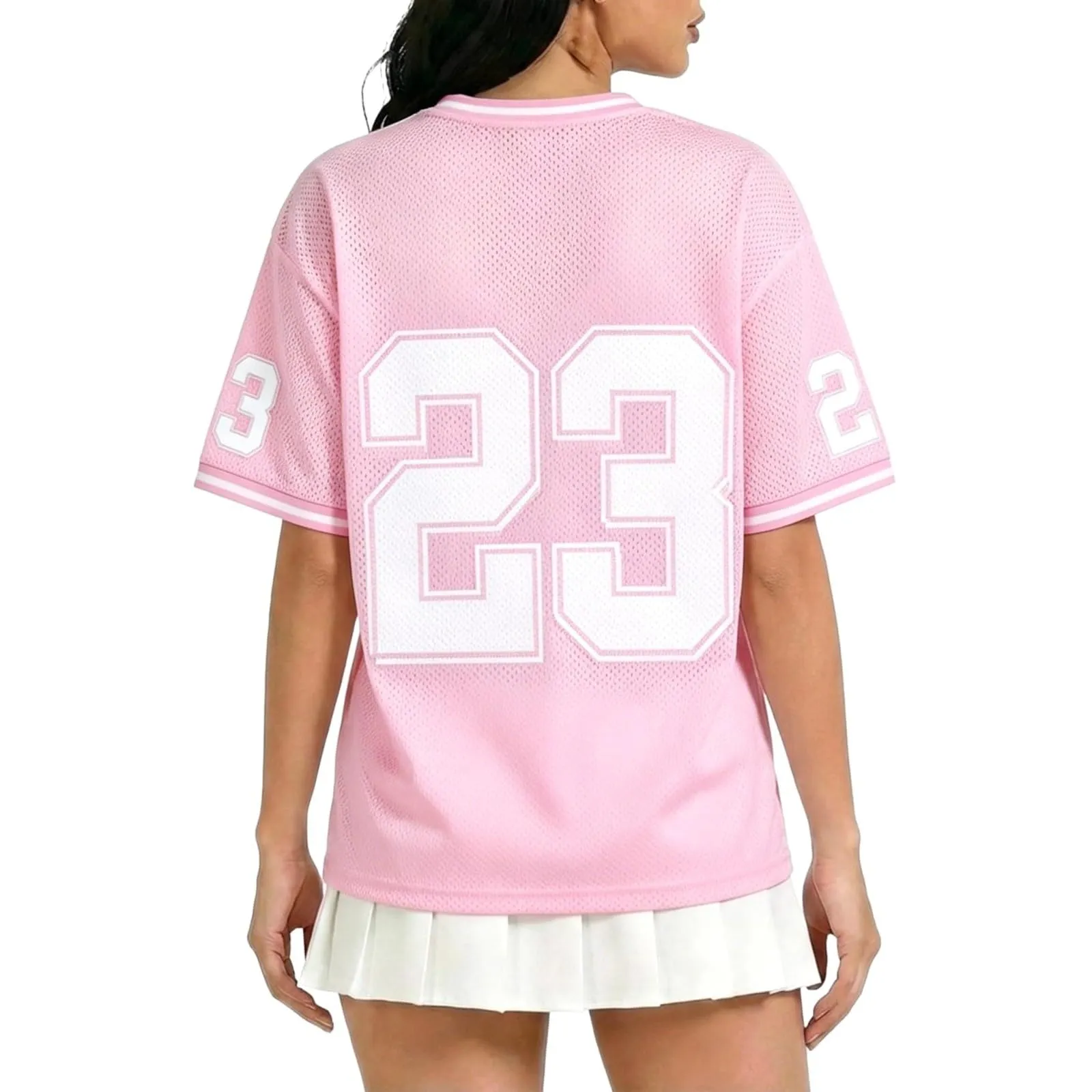 Generisch Camicia da Basket Donna Y2K, Maniche Corte, Scollo a V, Stampa Numerica, Rosa, 5XL - immagine 2