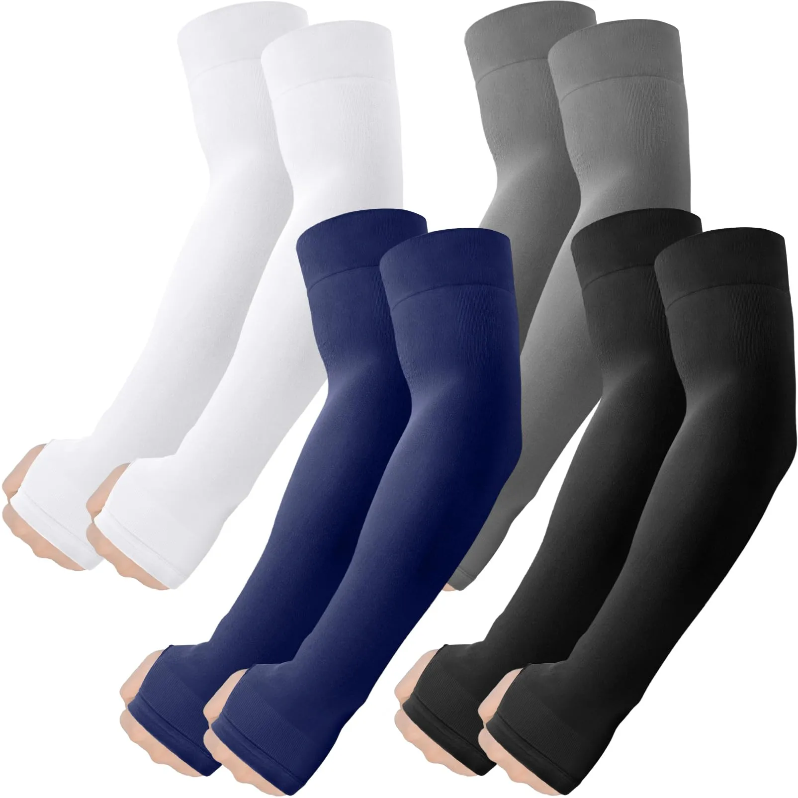 fuinloth Manicotti con foro per pollice per Uomo e Donna, Nero+Bianco+Grigio scuro+Blu scuro, 4 Paia - immagine 1
