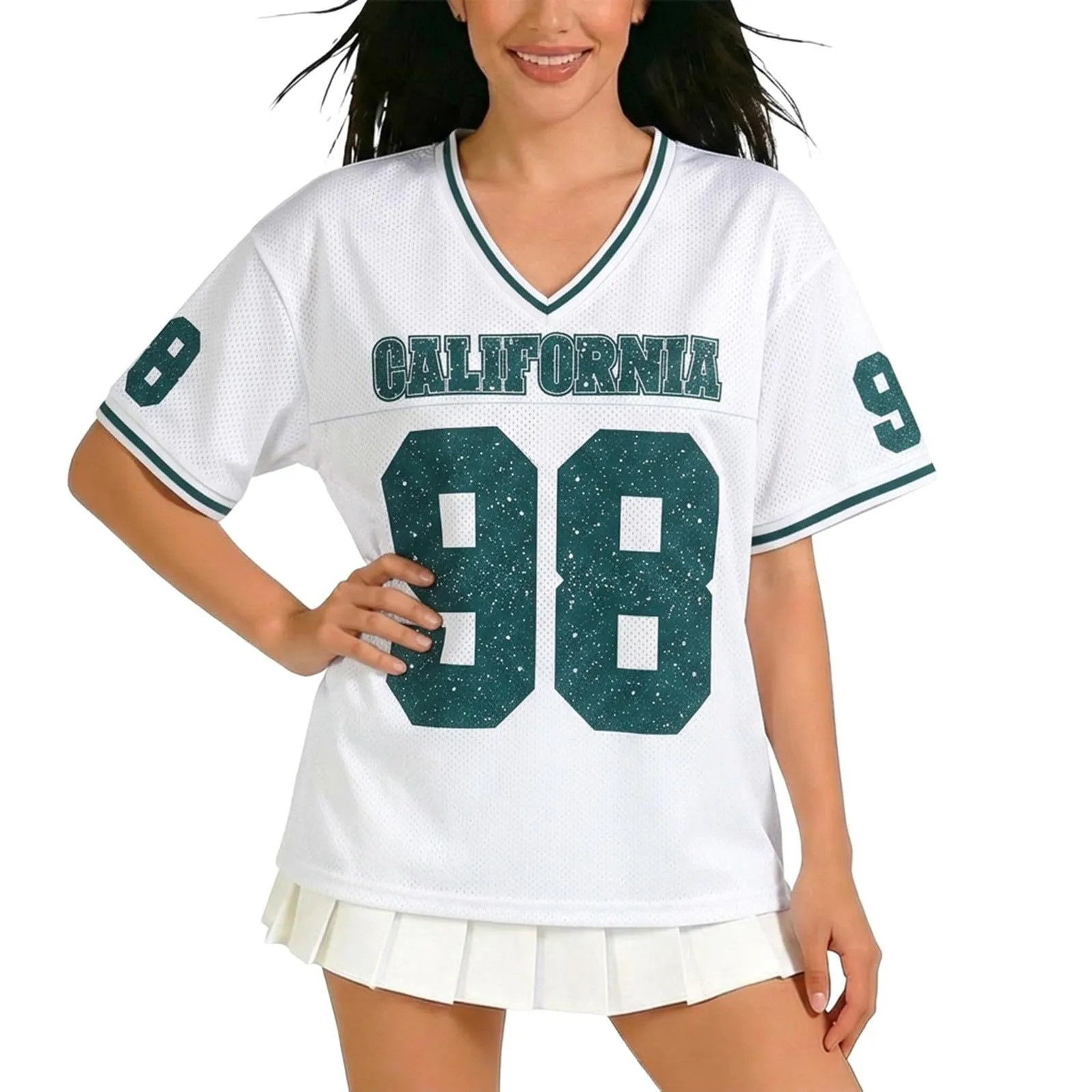 Generisch Camicia da Basket Donna Y2K a Maniche Corte, Bianco, XL - immagine 1