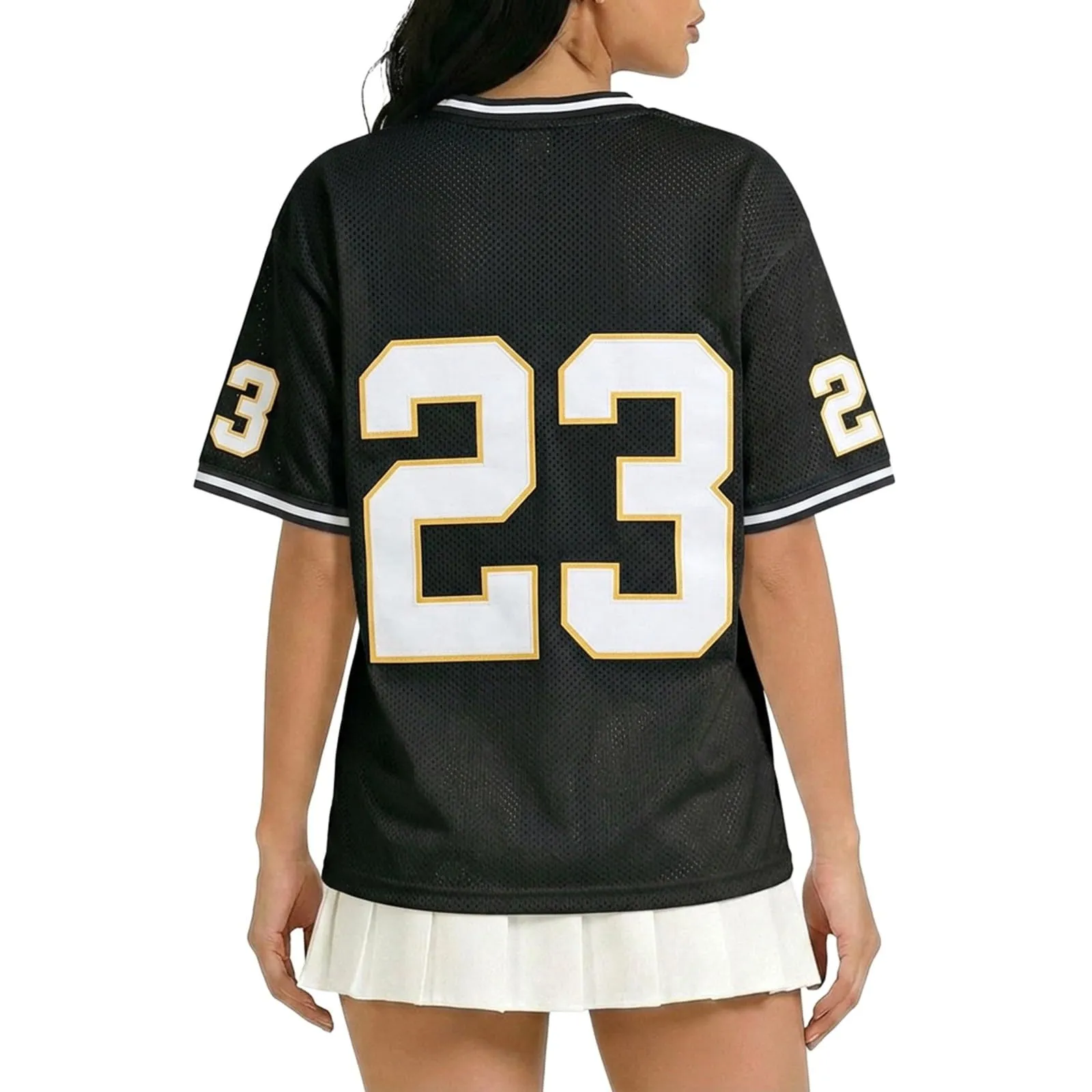 Generisch Camicia da Basket da Donna Y2K, Maniche Corte, Scollo a V, Nero, M - immagine 2