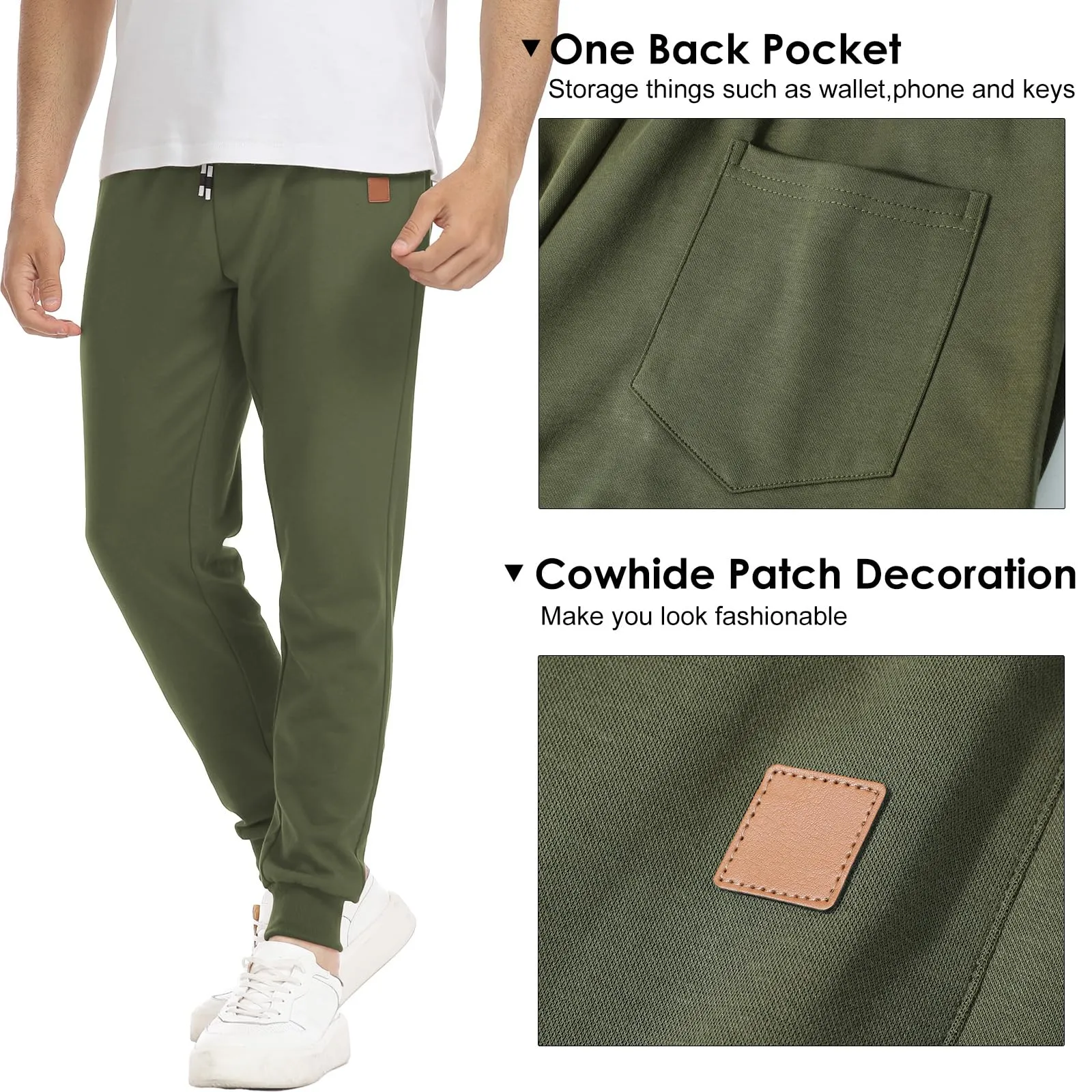 Suwangi Pantaloni Sportivi da Uomo per Jogging, Palestra e Corsa con Tasche Zip, Verde, XL - immagine 5