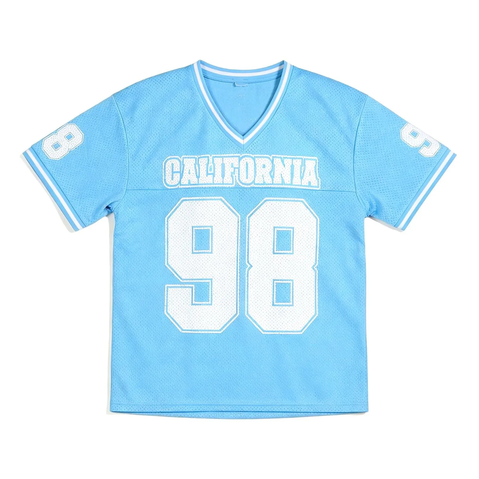 Generisch Camicia da Donna Y2K da Basket, Maniche Corte, Scollo a V, Celeste, 4XL - immagine 7