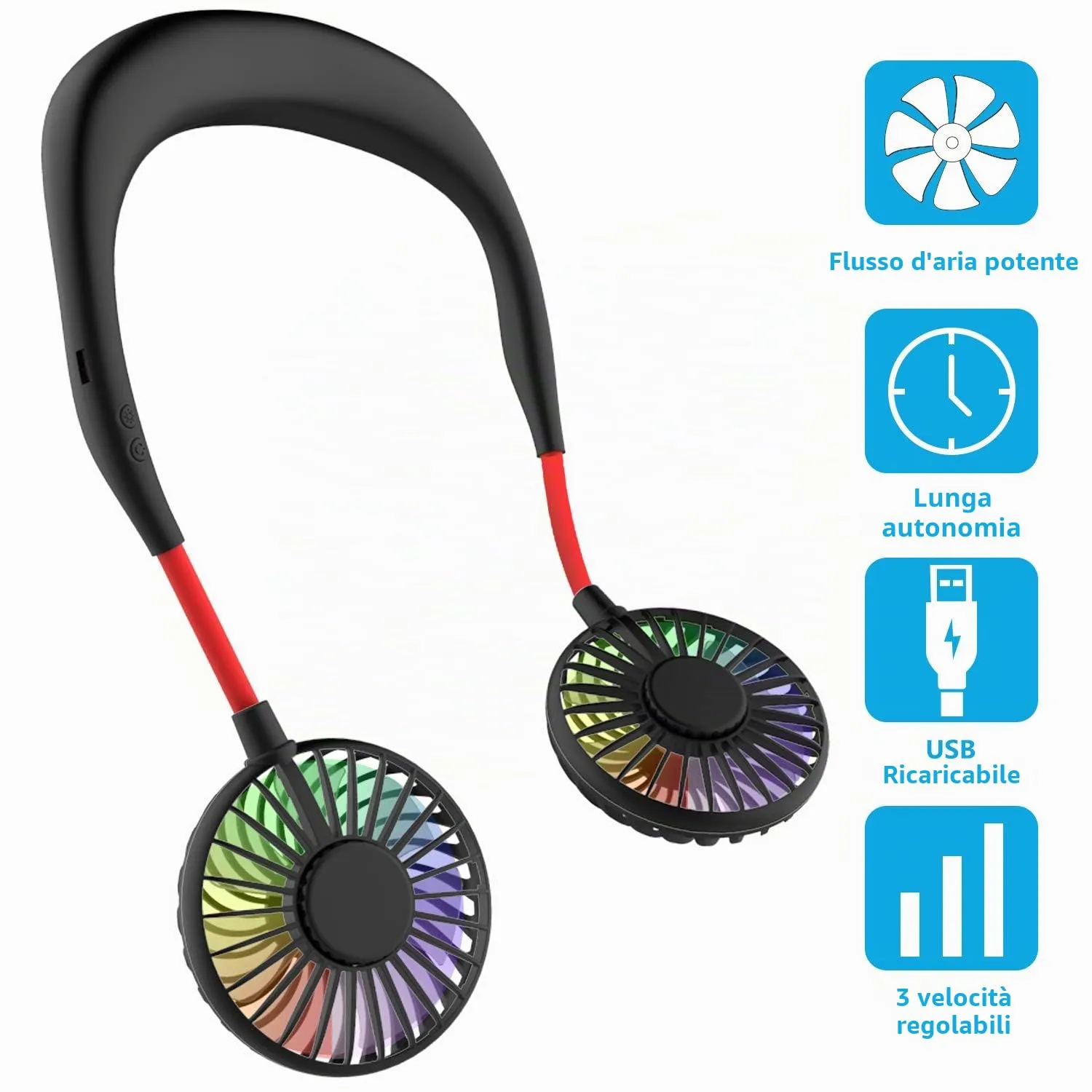 ITSHINY Ventilatore da Collo Portatile USB Ricaricabile, Mani Libere con 3 Velocità e Luci LED, I3020UK - immagine 8