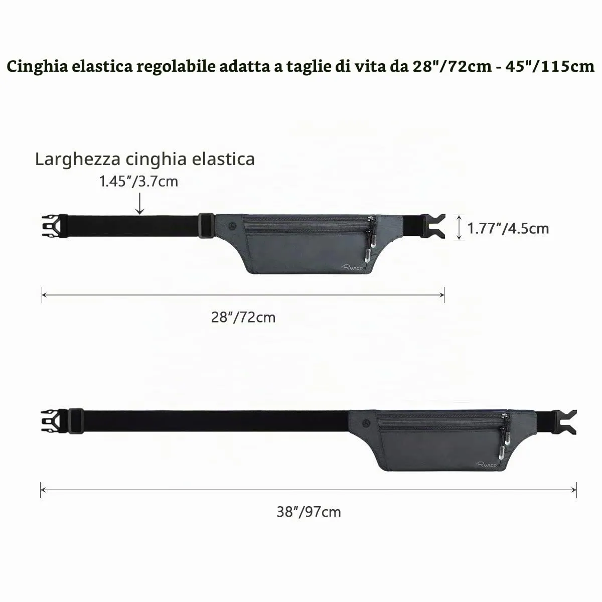 Ryaco Cintura Portasoldi Nascosta RFID Impermeabile per Uomo e Donna, Grigio - immagine 4
