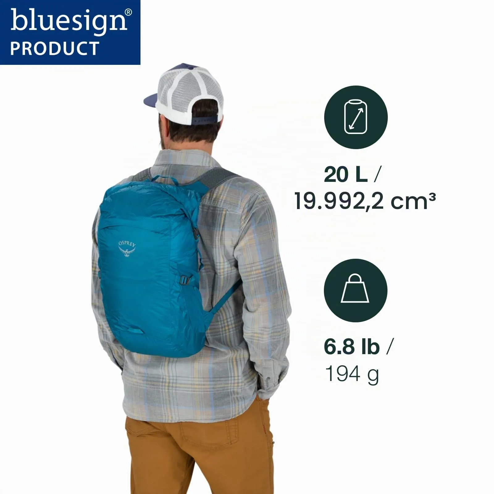 Osprey Ultralight Stuff Waterproof Backpack, 20L, Waterfront Blue - immagine 2