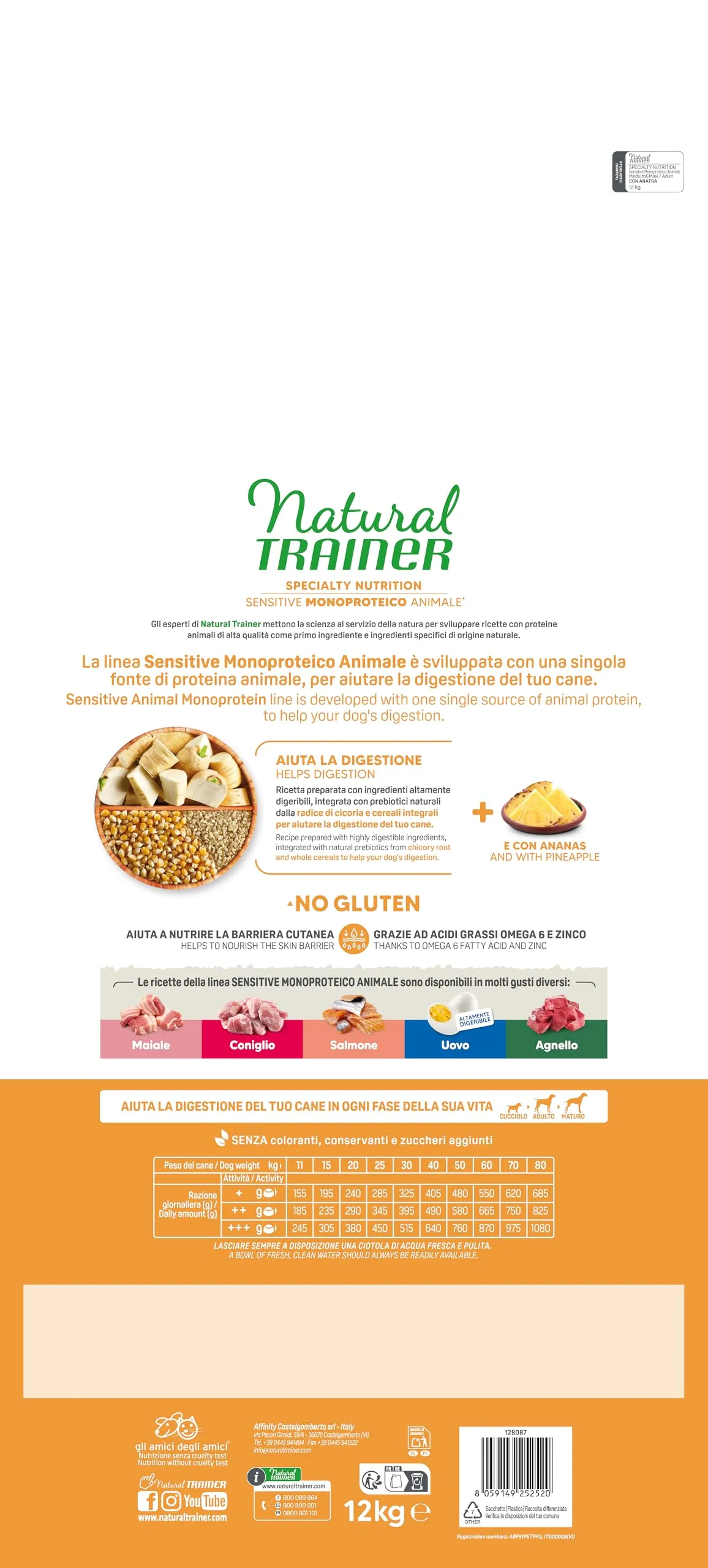 Trainer Natural Sensitive No Gluten Dog Food with Duck and Whole Grains, Adult - 12kg - immagine 3