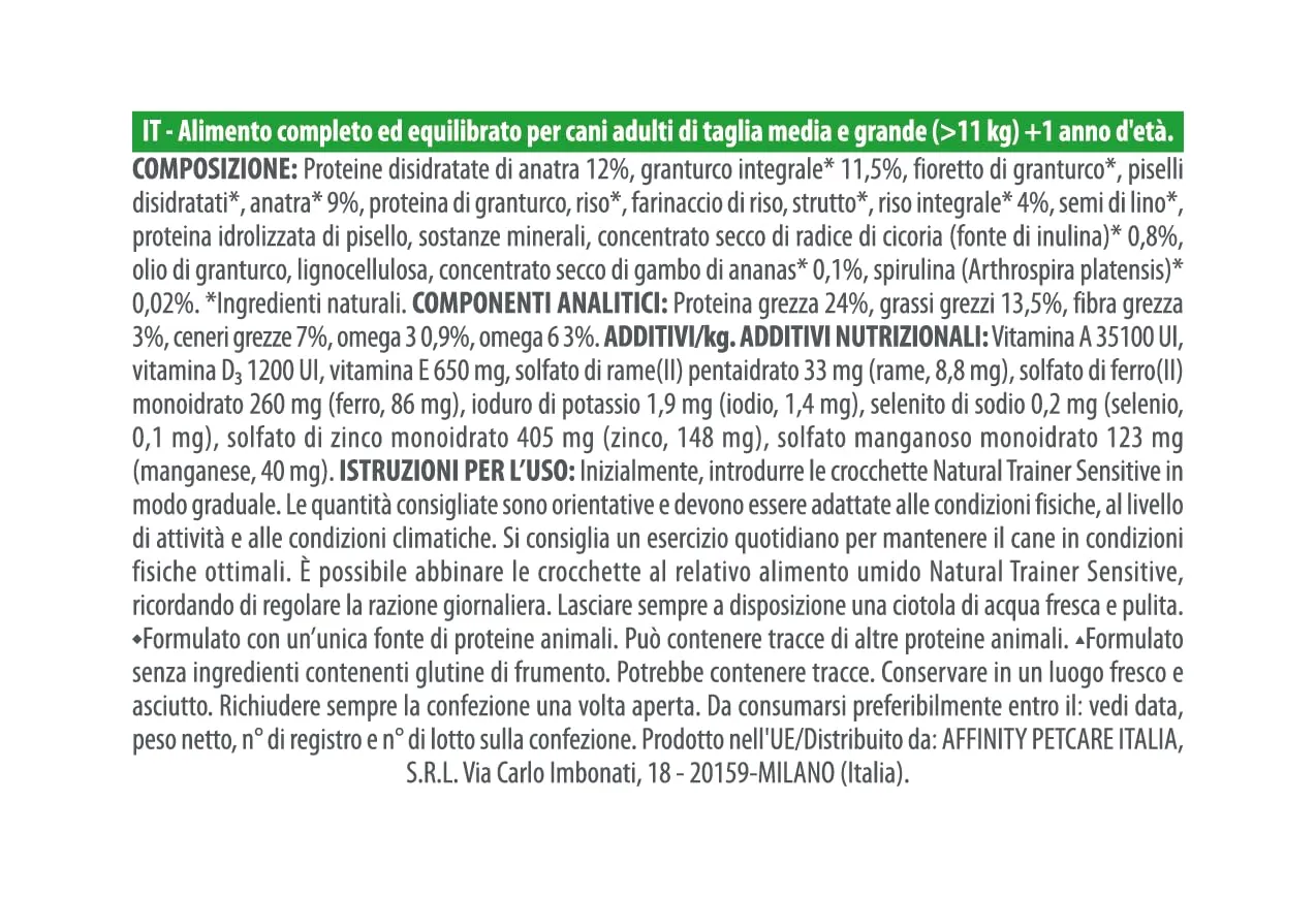 Trainer Natural Sensitive No Gluten Dog Food with Duck and Whole Grains, Adult - 12kg - immagine 4