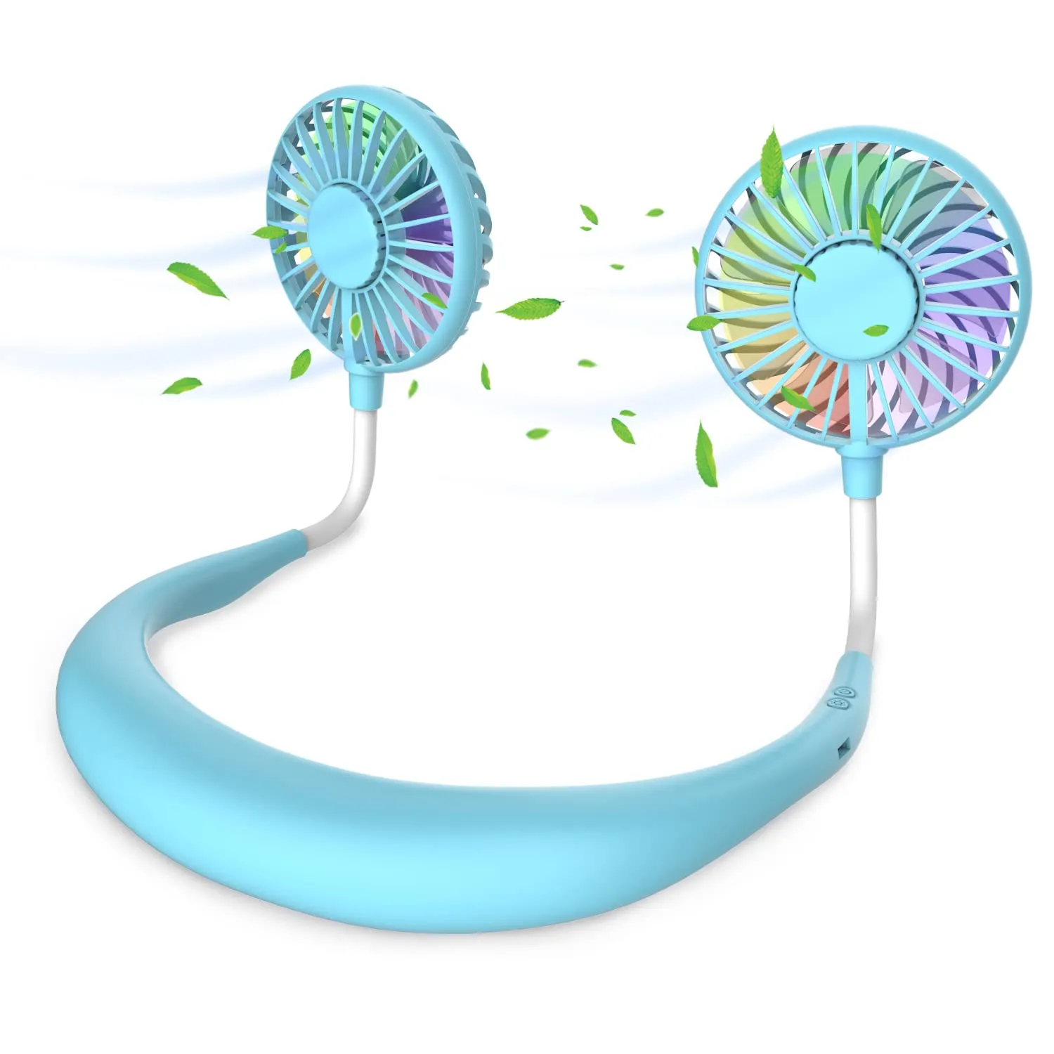 ITSHINY Ventilatore da Collo USB Ricaricabile Mini Portatile con 3 Velocità e Luci LED, Blu - immagine 1