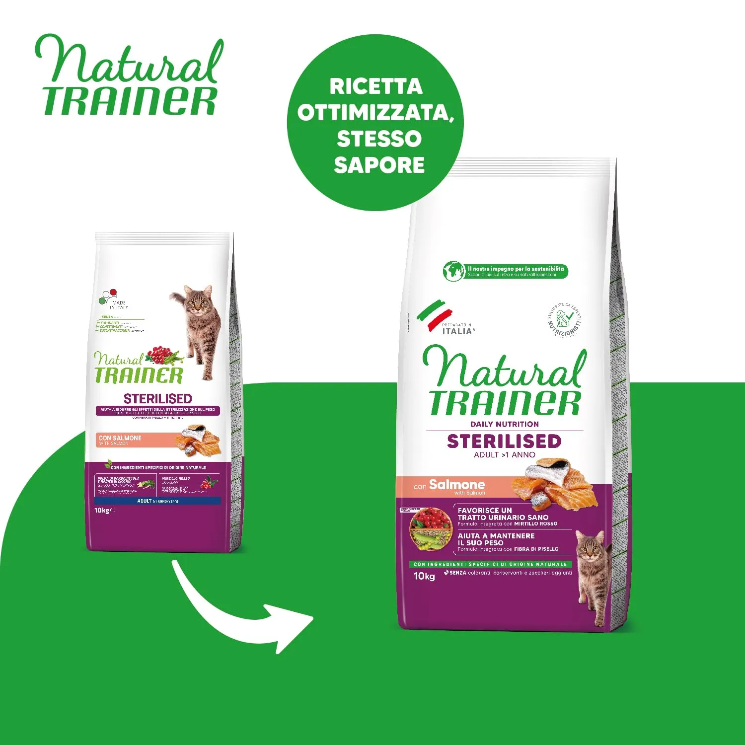 Trainer Natural Sterilised Adult con Salmone e Fibra di Pisello 10 kg - immagine 2
