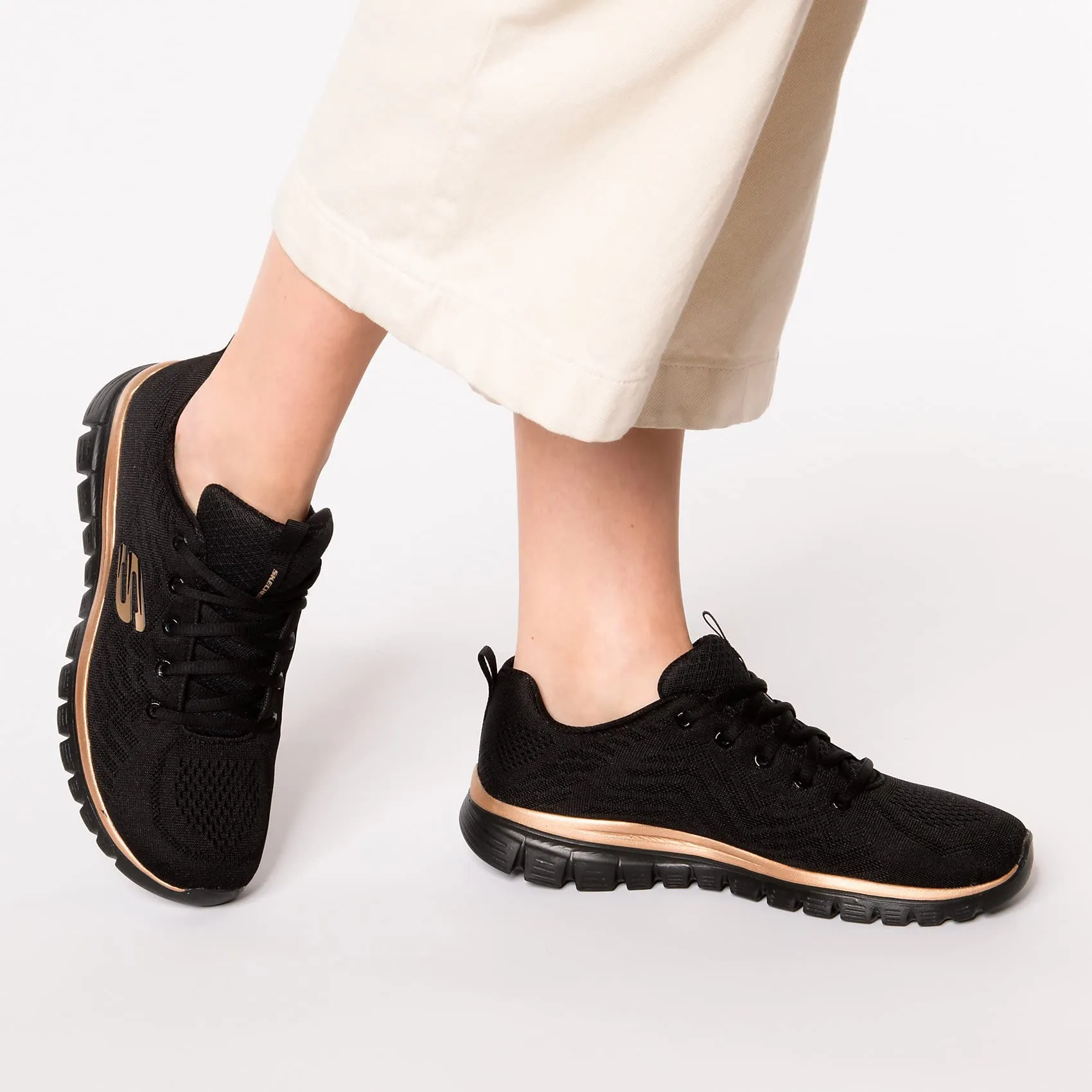 Skechers Donna Graceful Get Connected Trainers, Black Mesh/Rose Gold Trim, 38 EU - immagine 2