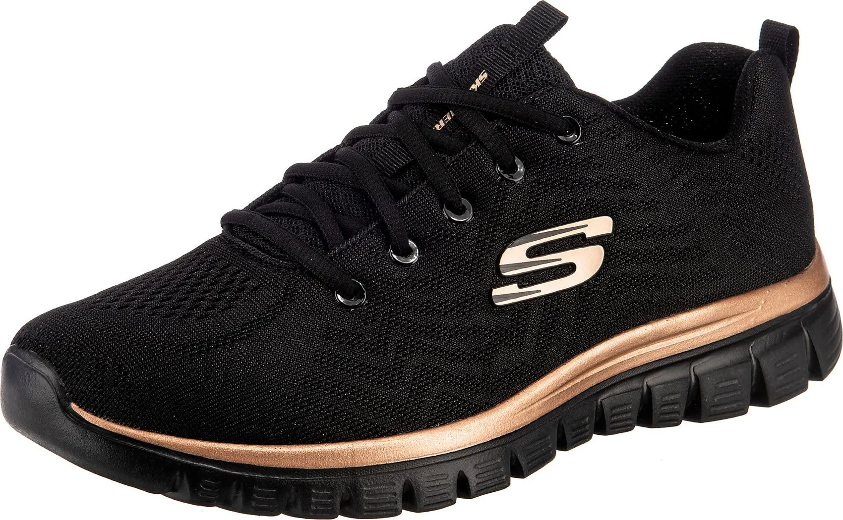 Skechers Graceful Get Connected Women's Sneaker, Black Mesh Rose Gold Trim, 37 EU - immagine 1