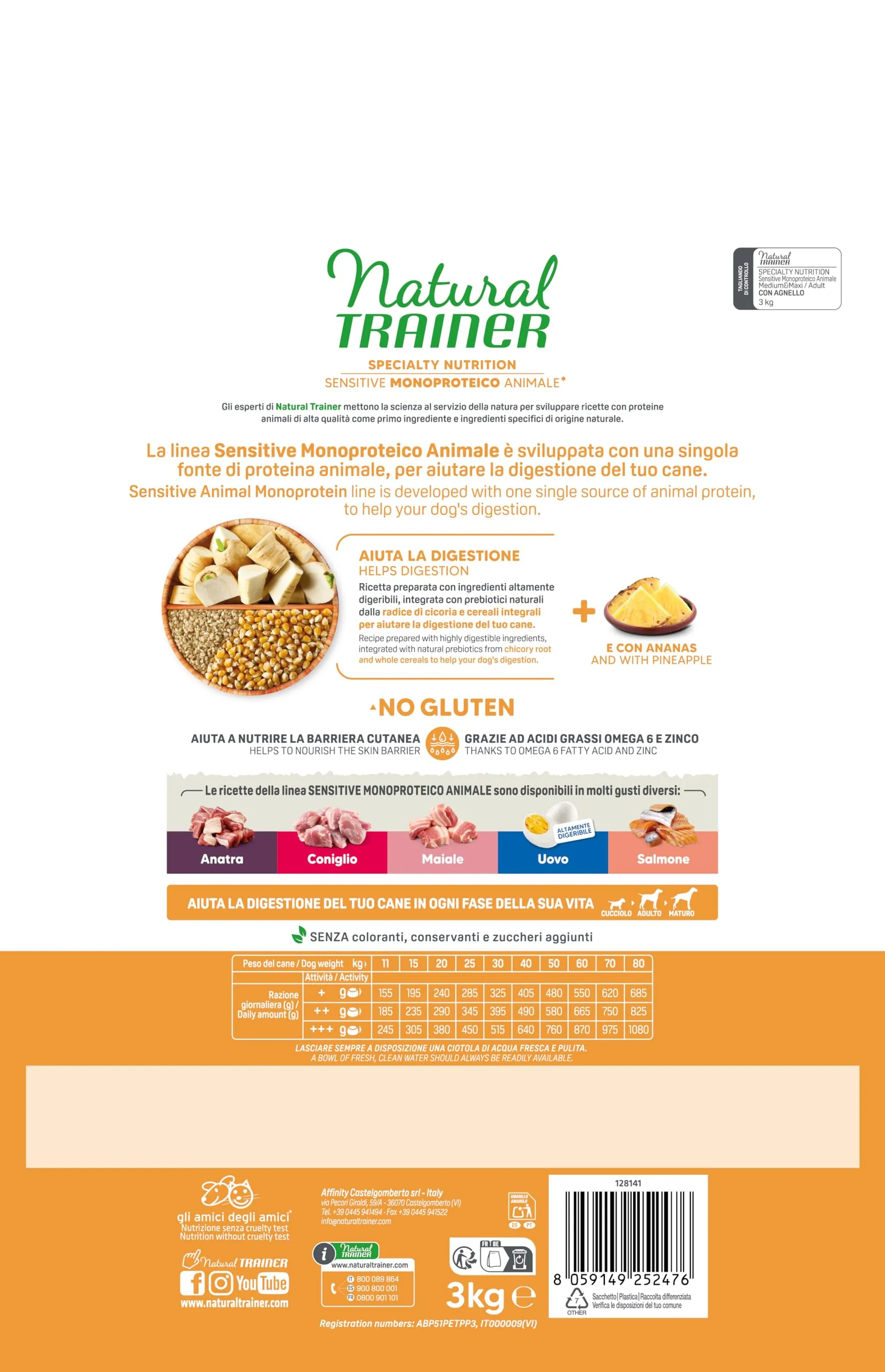 Trainer Natural Sensitive No Gluten Dog Food with Lamb, Adult, 3kg - immagine 3