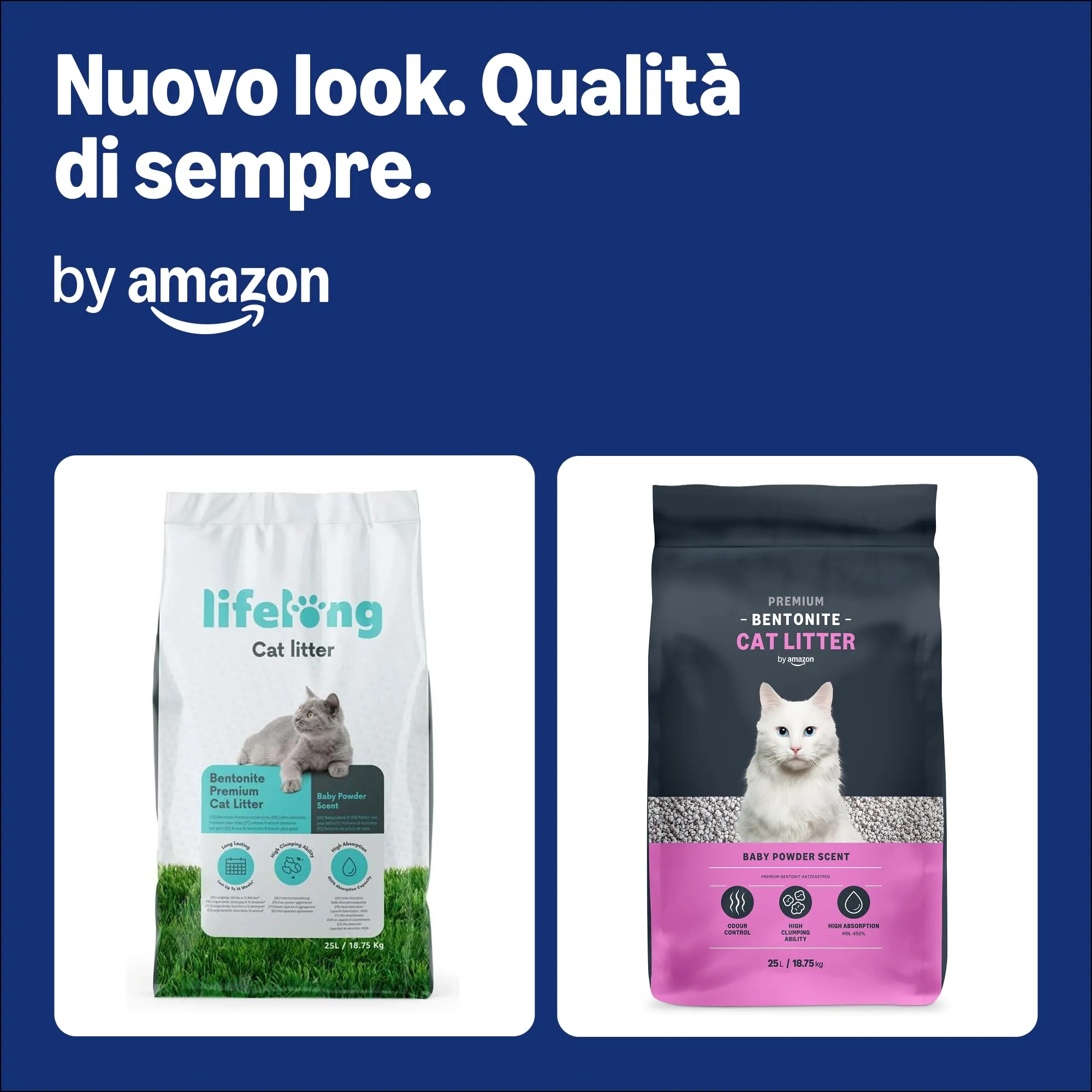 by Amazon Lettiera per Gatti Premium in Bentonite, Profumazione al Talco, 25L - immagine 2