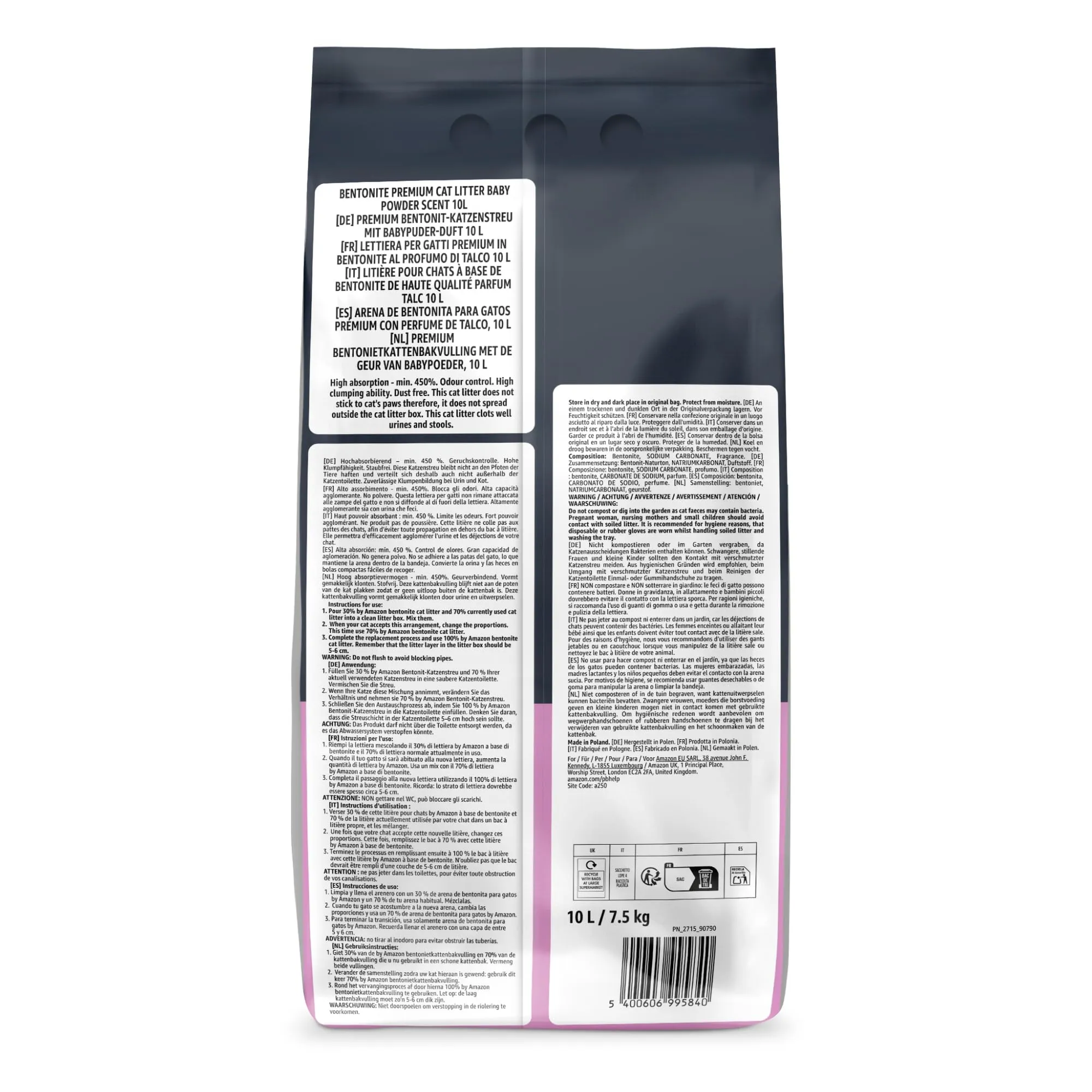 Amazon Lettiera per Gatti Premium in Bentonite, Talco, 10L - immagine 2