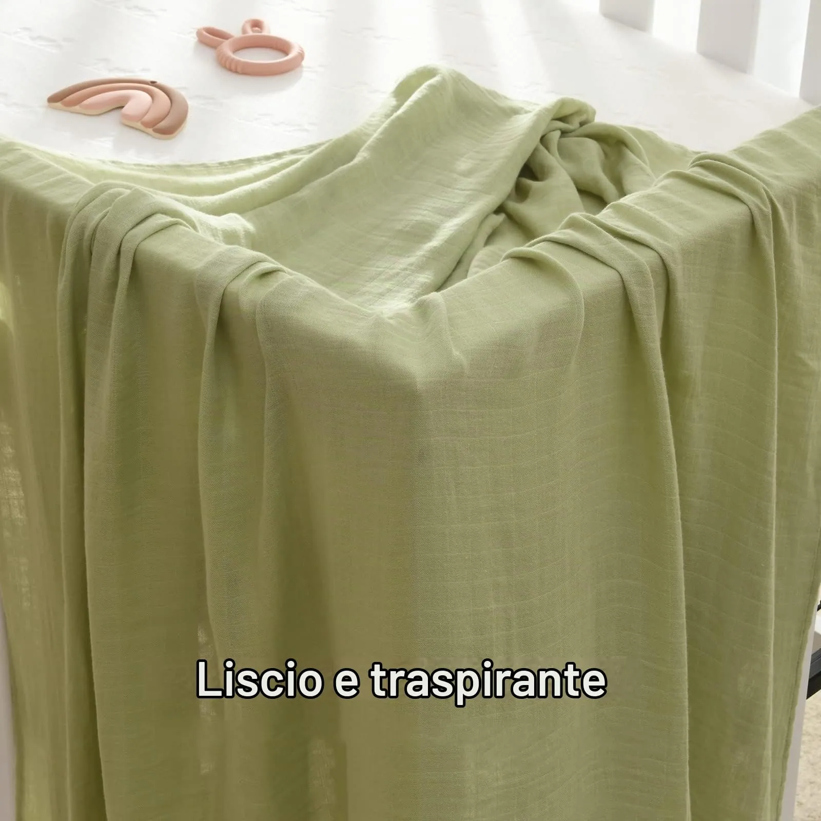 momcozy Copertine in Mussola in Cotone di Bambù, 120x120 cm, 4 Pezzi, Verde Chiaro - immagine 4