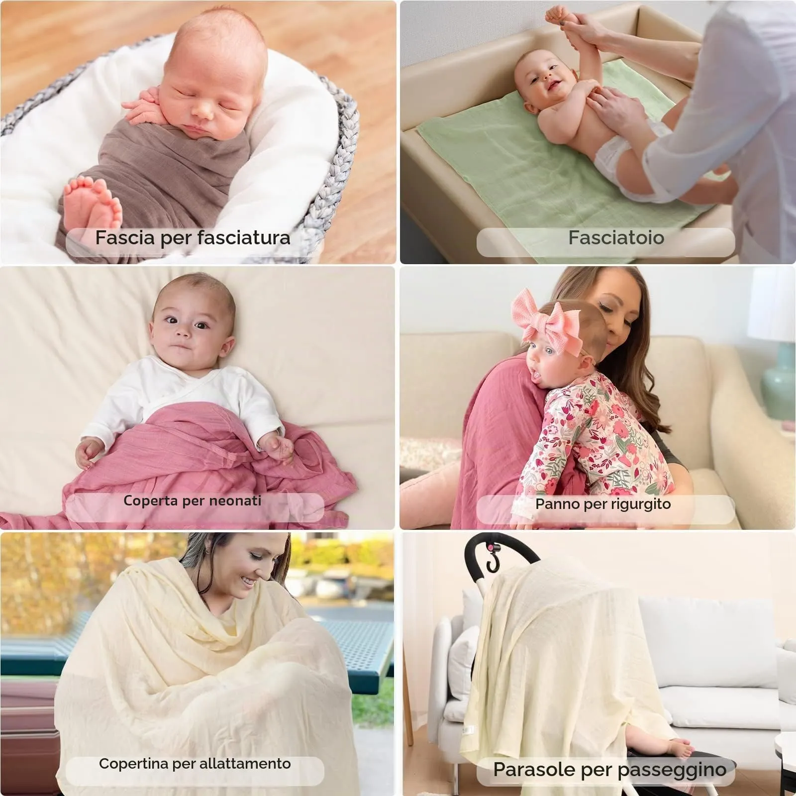 momcozy Copertine in Mussola in Cotone di Bambù, 120x120 cm, 4 Pezzi, Verde Chiaro - immagine 6