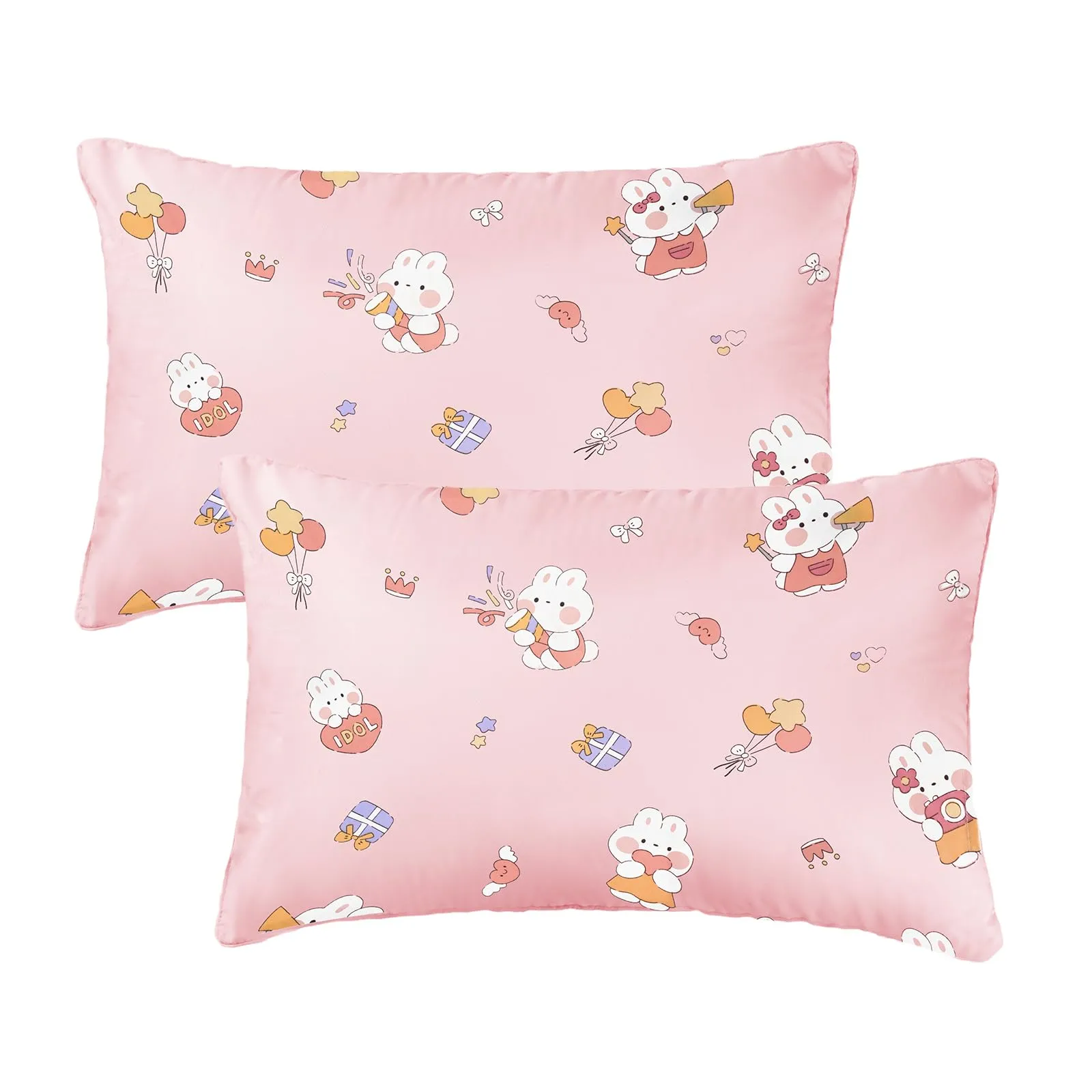Vicloon Federe per Cuscini per Bambini in Doppia Garza, 2 Pezzi, 40x60 cm, Motivo a Coniglietto Rosa - immagine 1