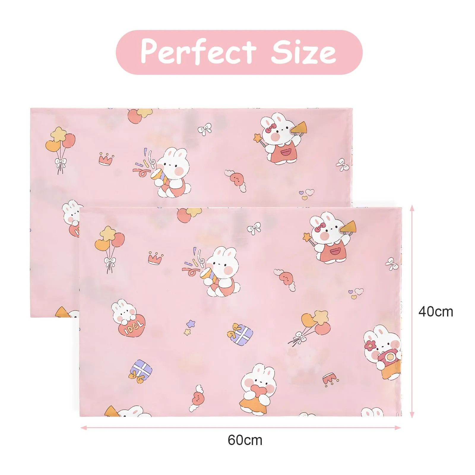 Vicloon Federe per Cuscini per Bambini in Doppia Garza, 2 Pezzi, 40x60 cm, Motivo a Coniglietto Rosa - immagine 2