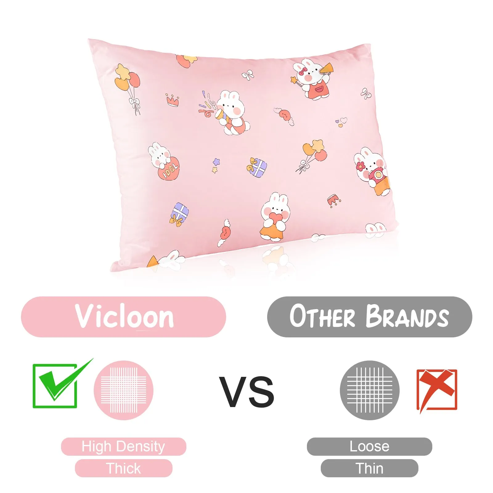 Vicloon Federe per Cuscini per Bambini in Doppia Garza, 2 Pezzi, 40x60 cm, Motivo a Coniglietto Rosa - immagine 4