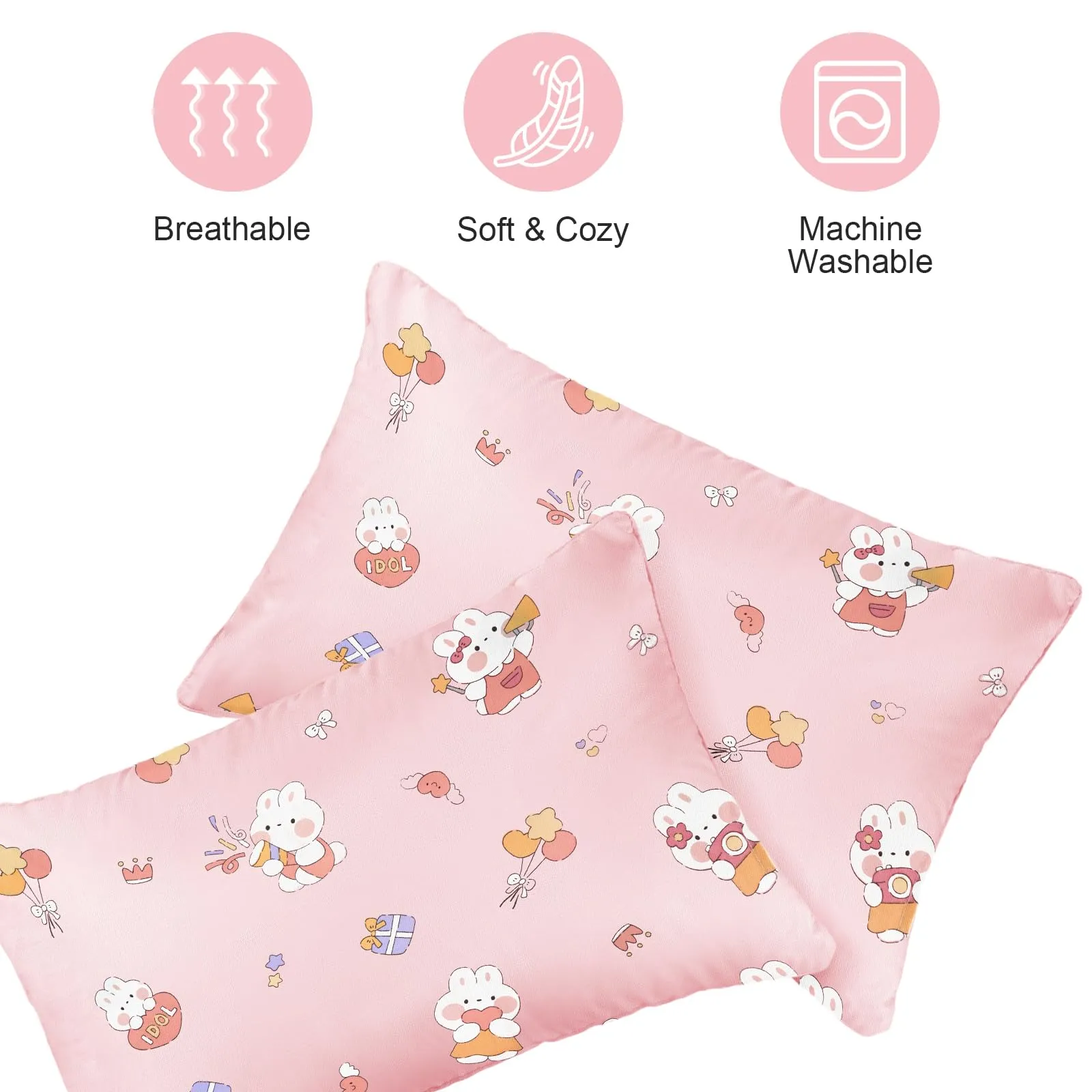Vicloon Federe per Cuscini per Bambini in Doppia Garza, 2 Pezzi, 40x60 cm, Motivo a Coniglietto Rosa - immagine 5